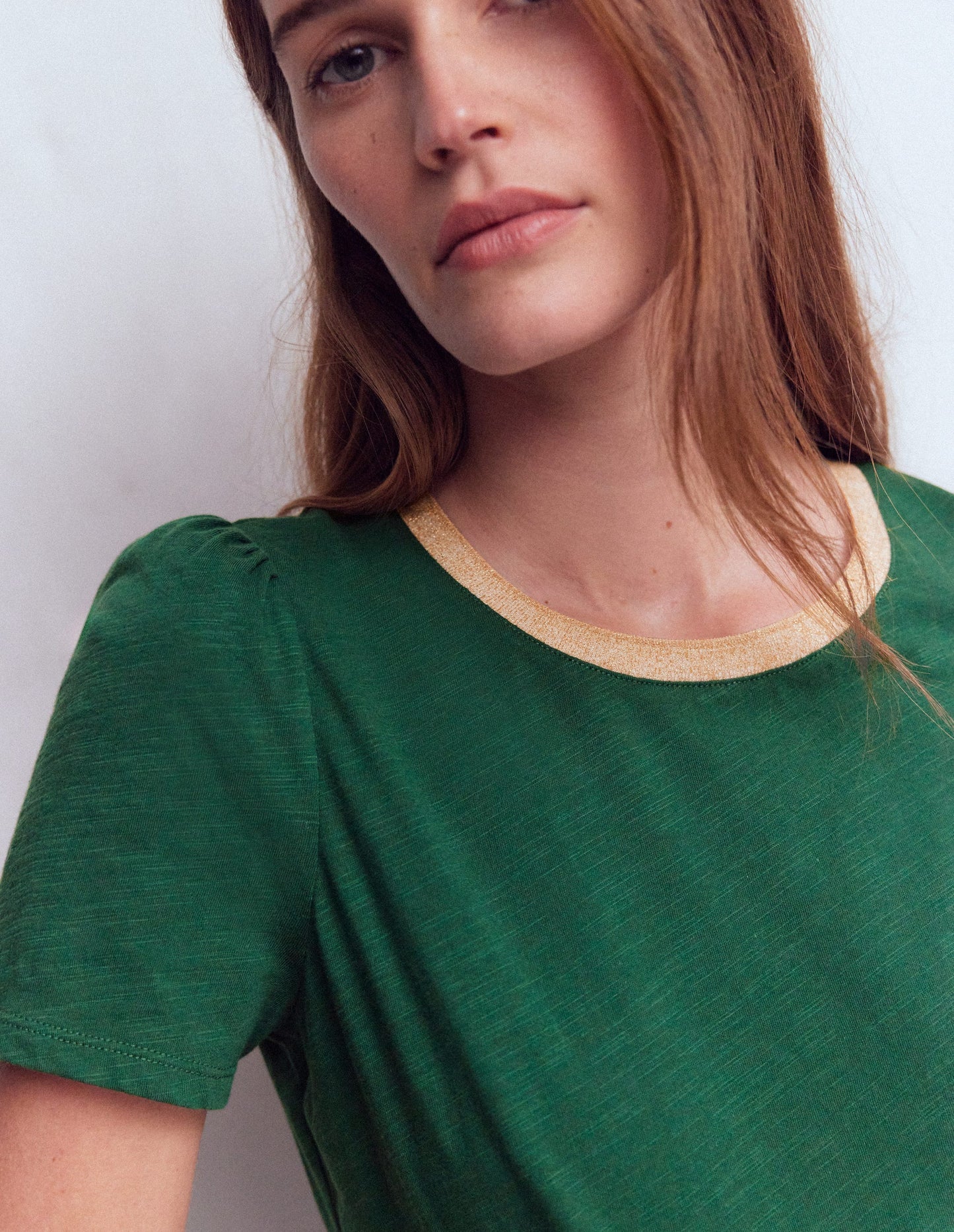 Metallic Trim T-Shirt-Trekking Green