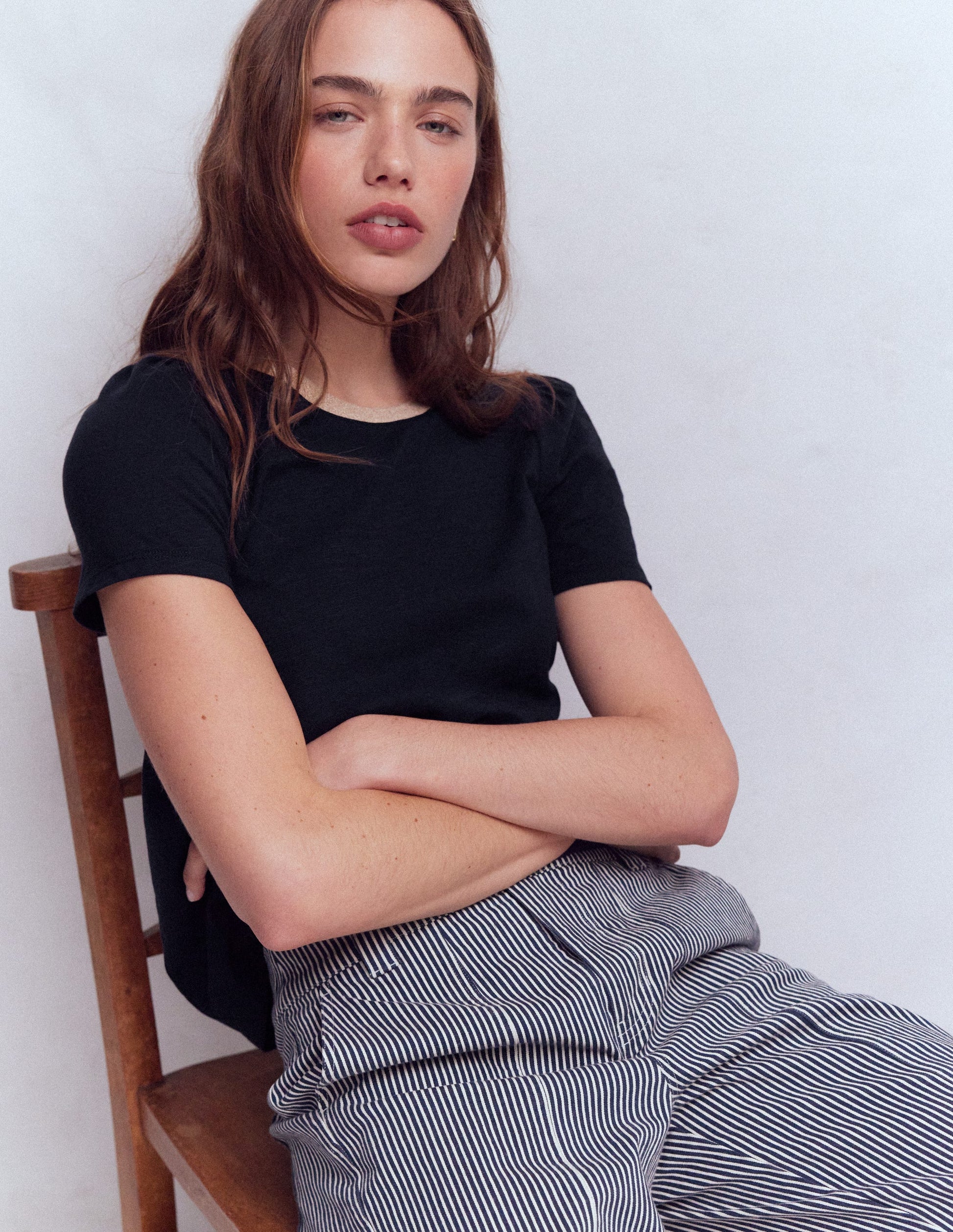 Metallic Trim T-Shirt-Navy-2