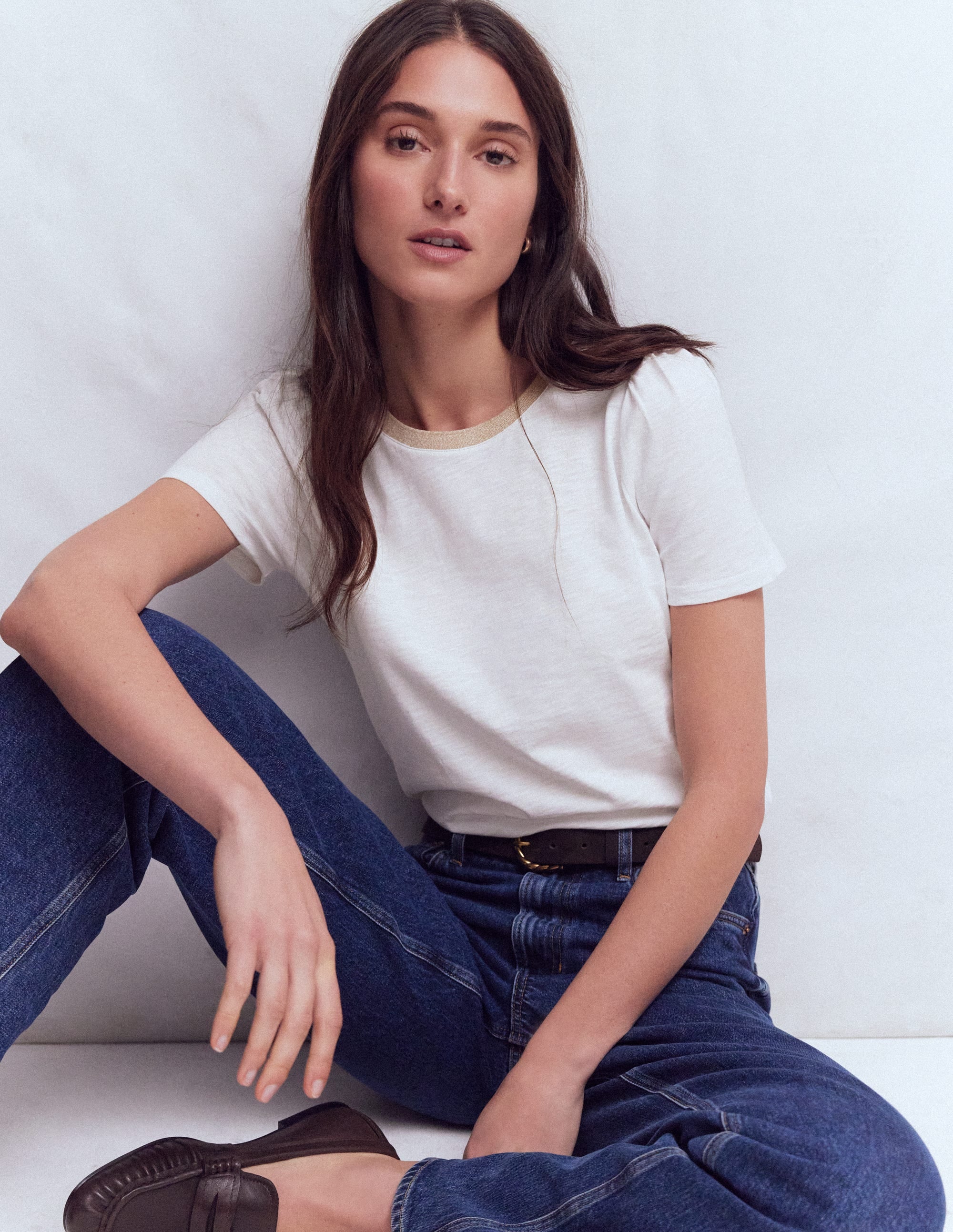 Metallic Trim T-Shirt-White - Image 1