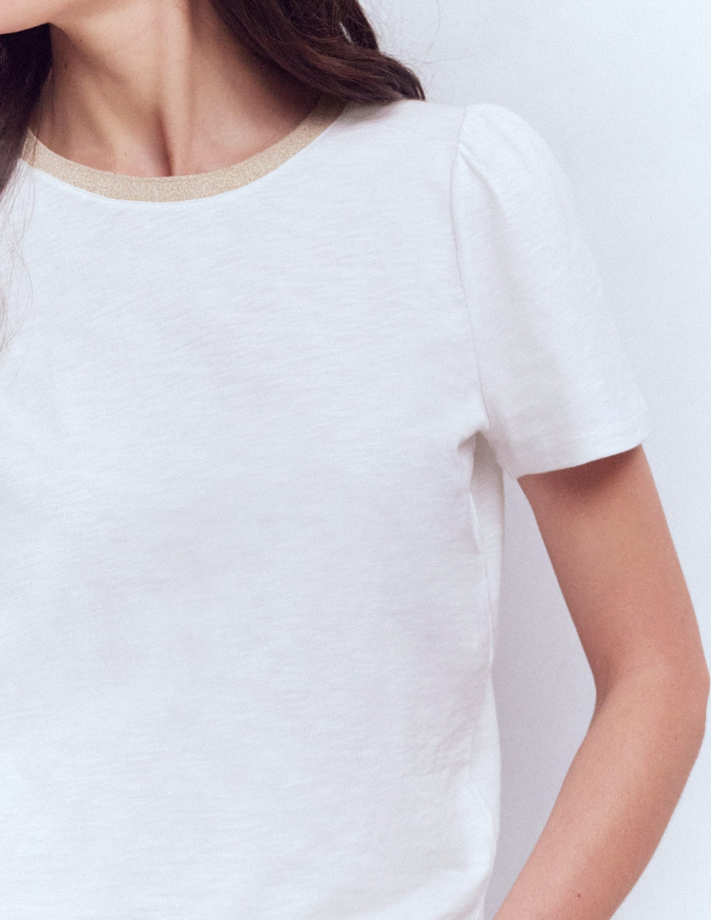 Metallic Trim T-Shirt-White