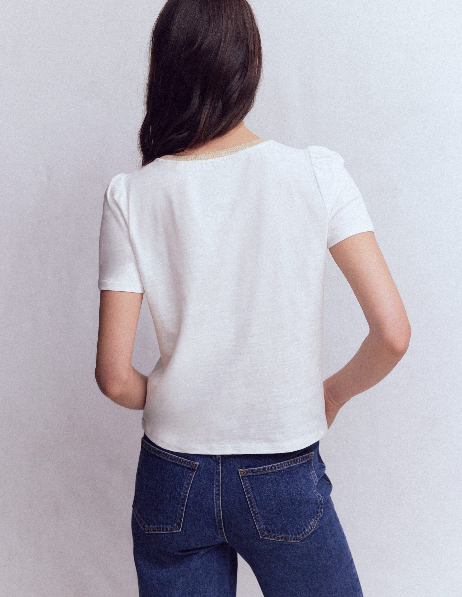 Metallic Trim T-Shirt-White-3