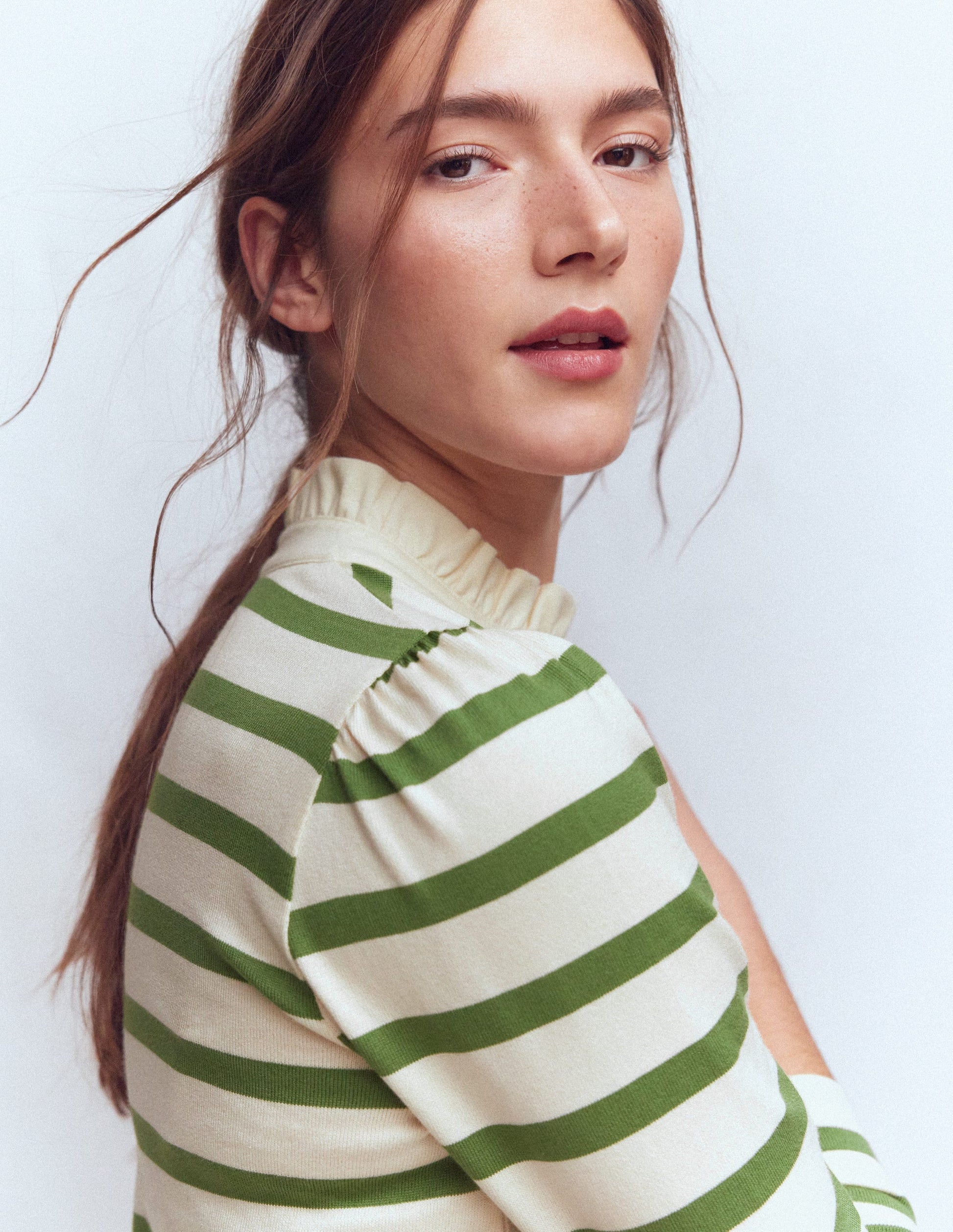 Ruffle Collar Mariner-Ivory and Safari Green Stripe-2