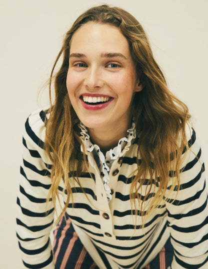 Ruffle Collar Mariner-Ivory and Navy Stripe-1
