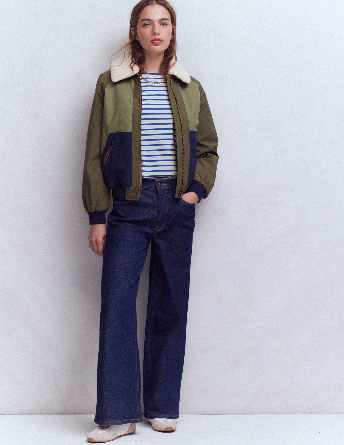 Pleat Sleeve Stripe Top-Beaucoup Blue and Ivory Stripe