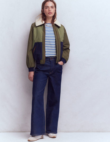 Pleat Sleeve Stripe Top-Beaucoup Blue and Ivory Stripe-1