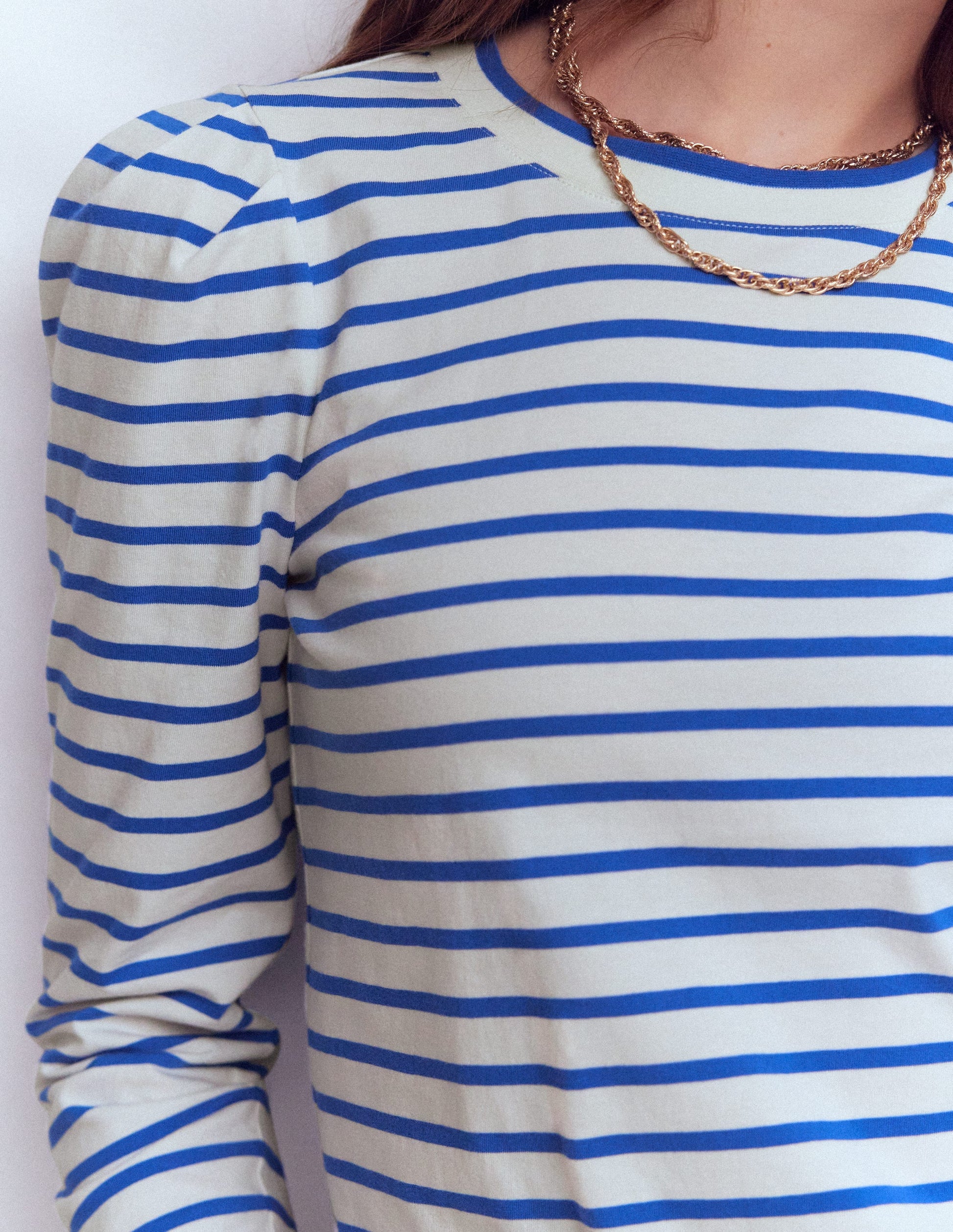 Pleat Sleeve Stripe Top-Beaucoup Blue and Ivory Stripe-2