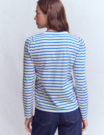 Pleat Sleeve Stripe Top-Beaucoup Blue and Ivory Stripe-3