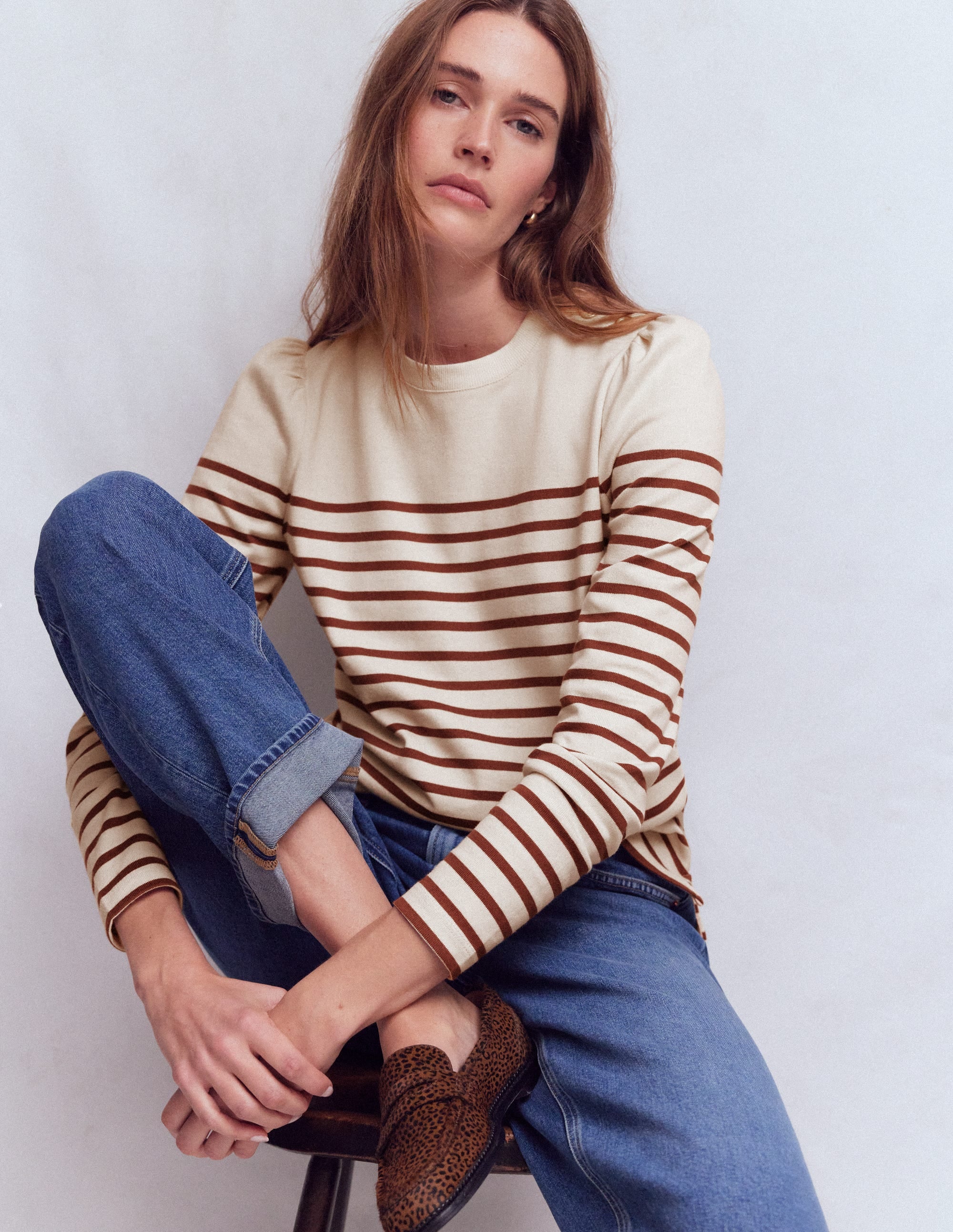 Button Shoulder Mariner-Ivory & Hot Chocolate Stripe - Image 1