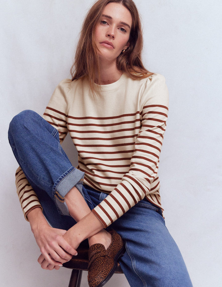 Button Shoulder Mariner-Ivory & Hot Chocolate Stripe
