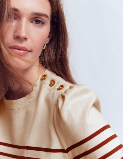Button Shoulder Mariner-Ivory & Hot Chocolate Stripe-2