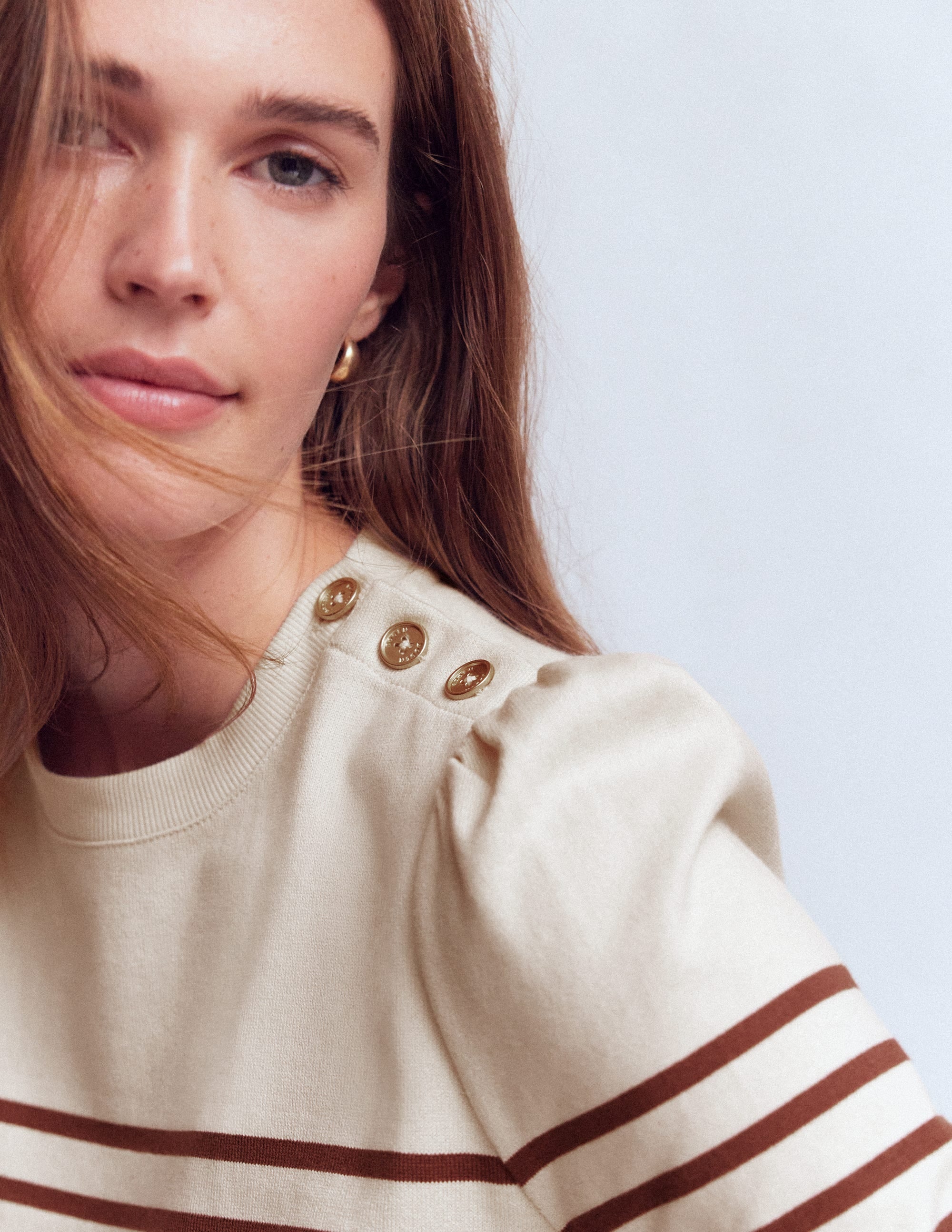 Button Shoulder Mariner-Ivory & Hot Chocolate Stripe - Image 2