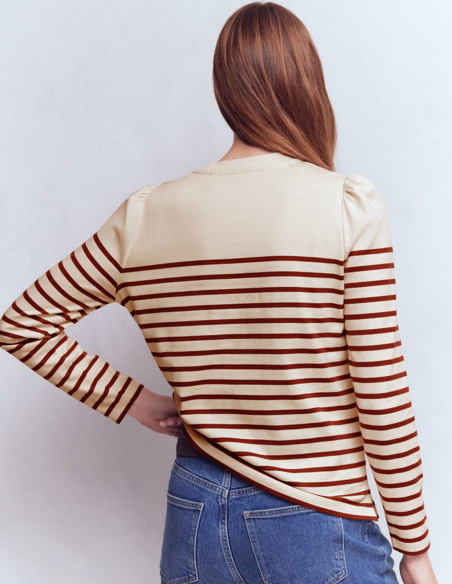 Button Shoulder Mariner-Ivory & Hot Chocolate Stripe