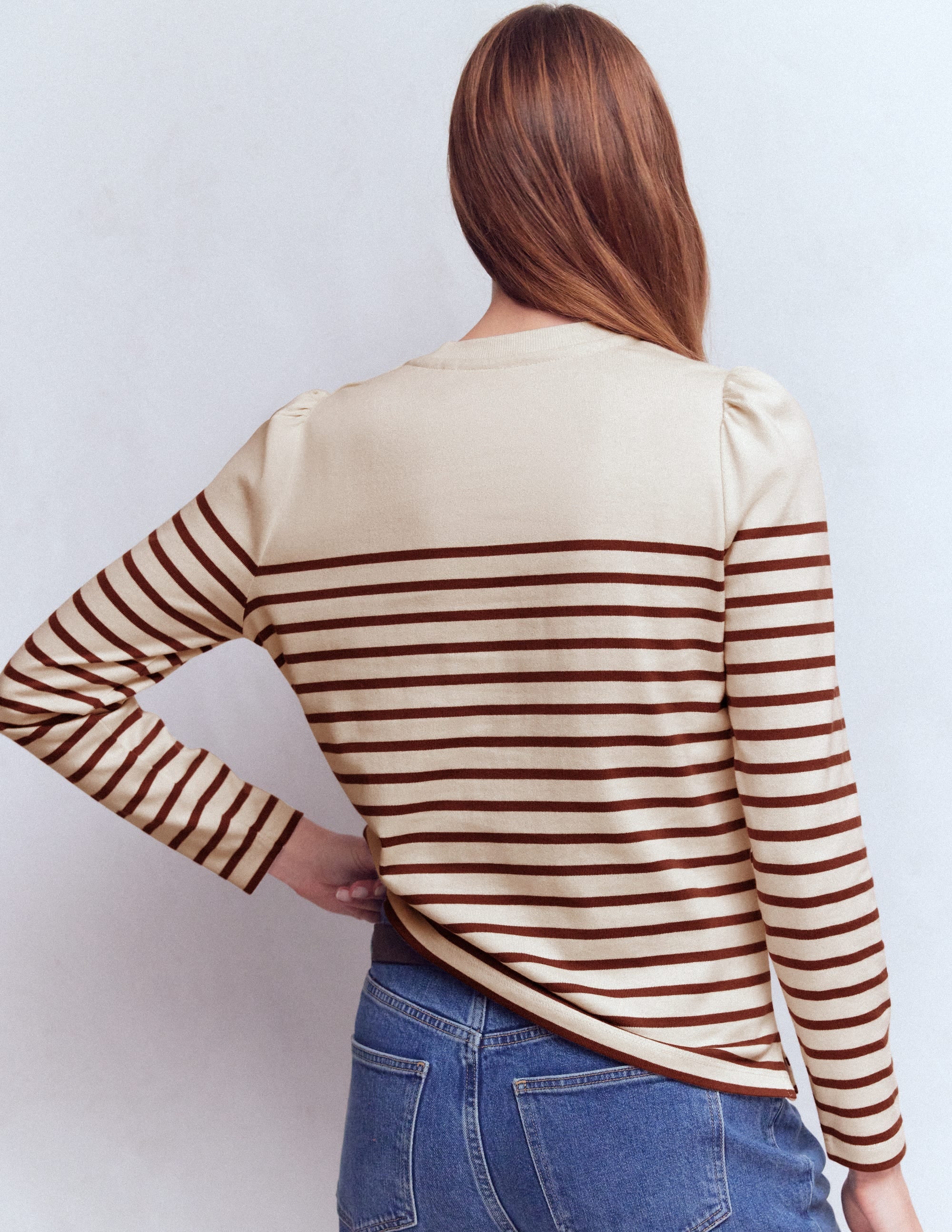 Button Shoulder Mariner-Ivory & Hot Chocolate Stripe - Image 3