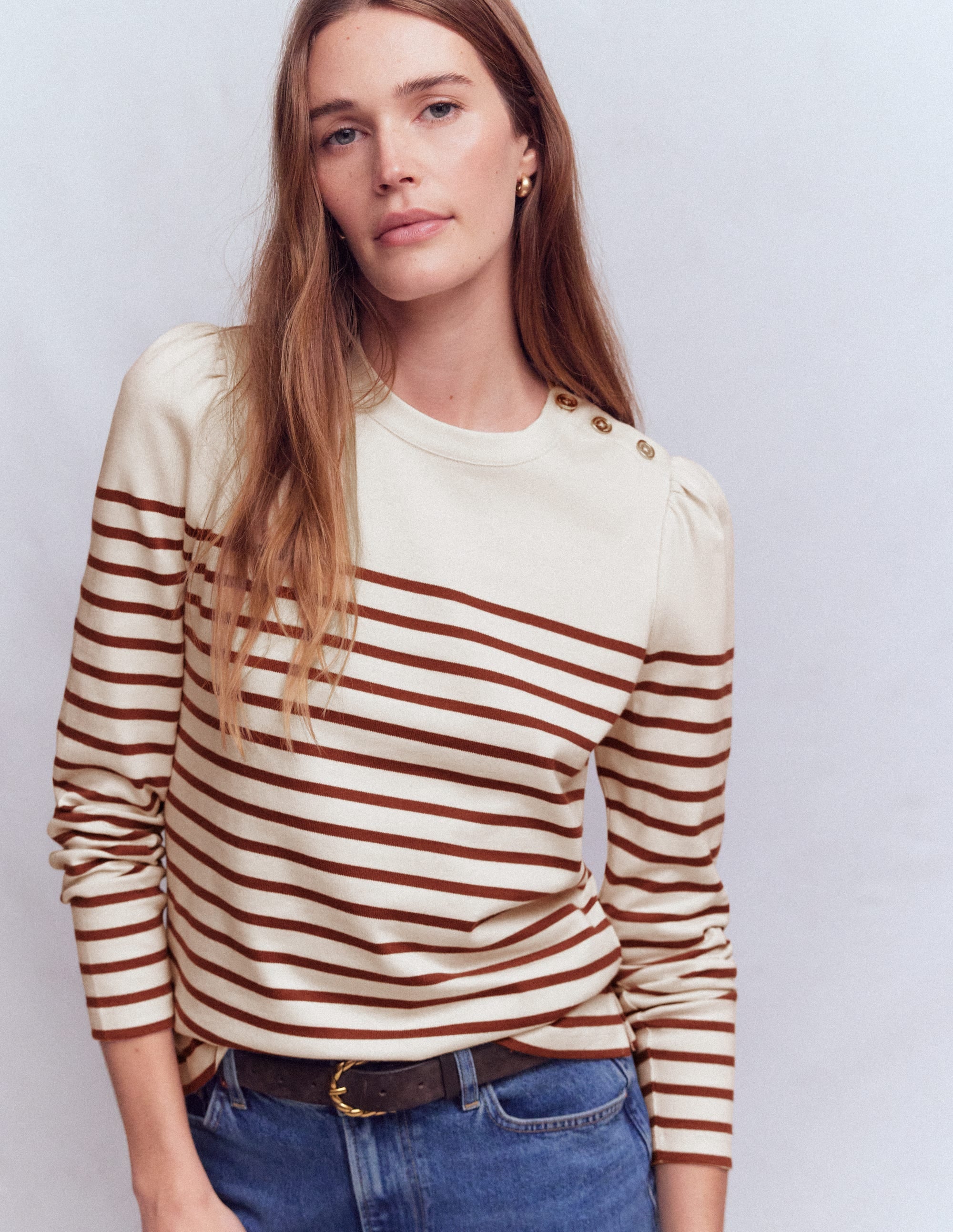 Button Shoulder Mariner-Ivory & Hot Chocolate Stripe - Image 4