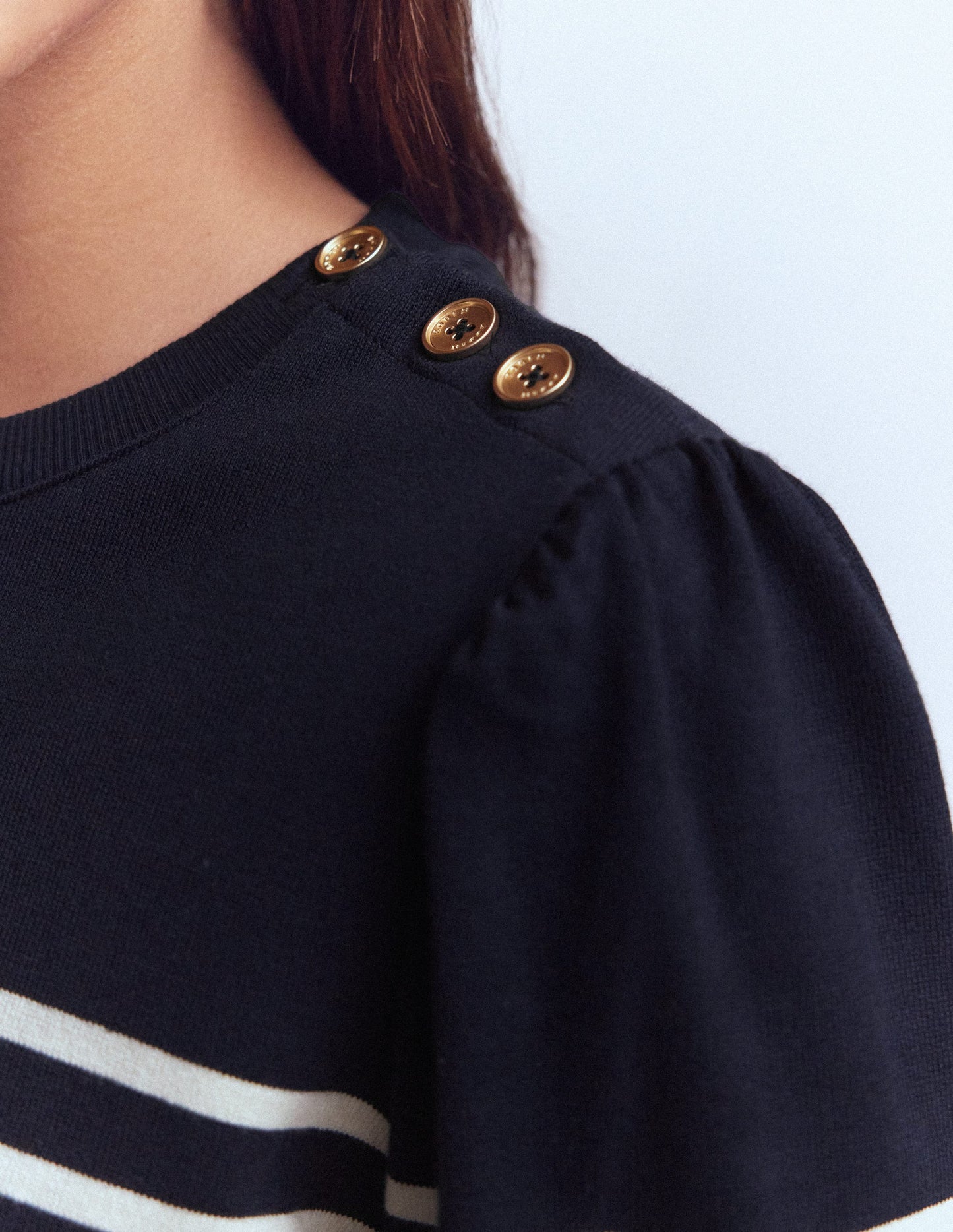 Button Shoulder Mariner-Navy and Ivory Stripe