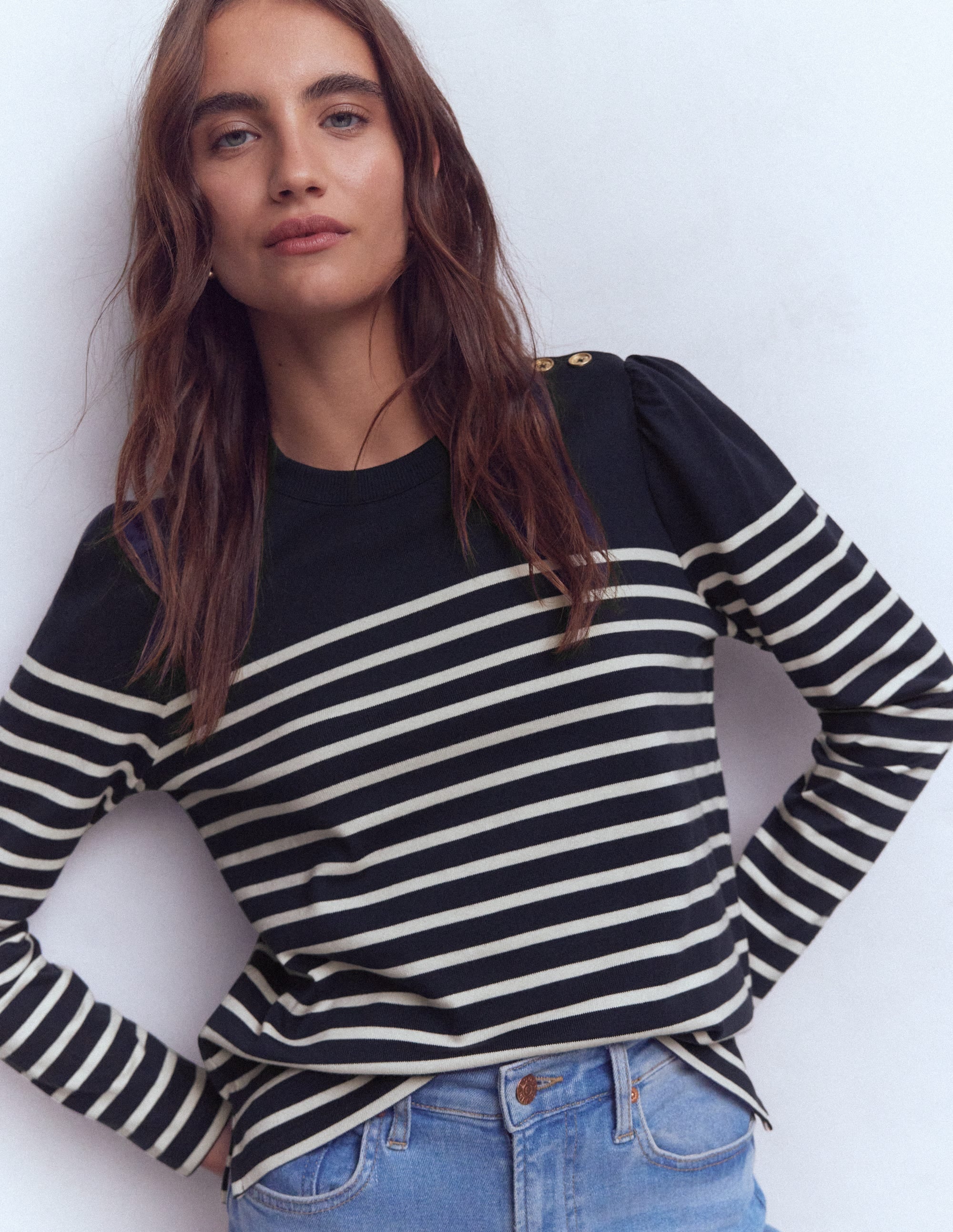 Button Shoulder Mariner-Navy and Ivory Stripe - Image 4