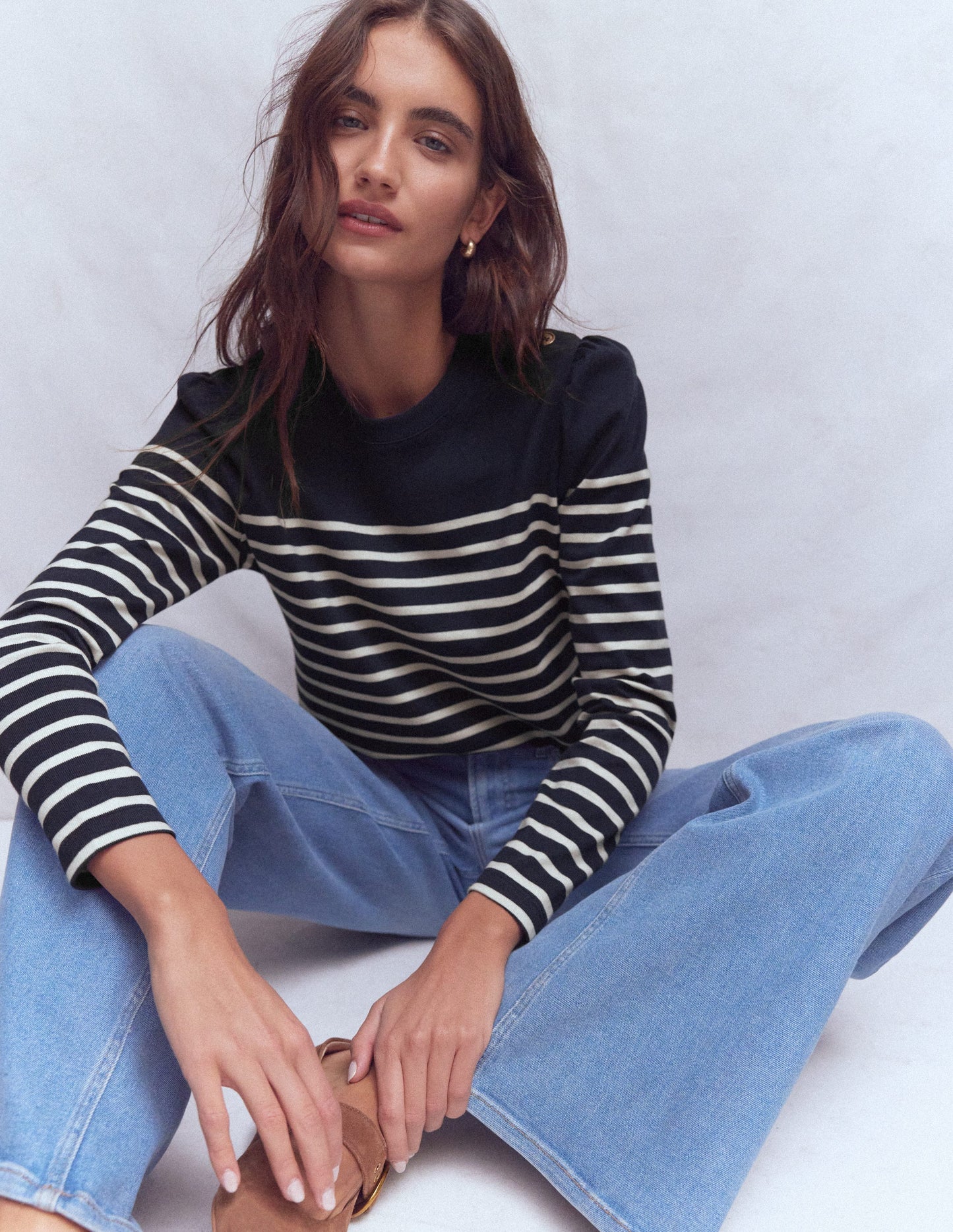 Button Shoulder Mariner-Navy and Ivory Stripe