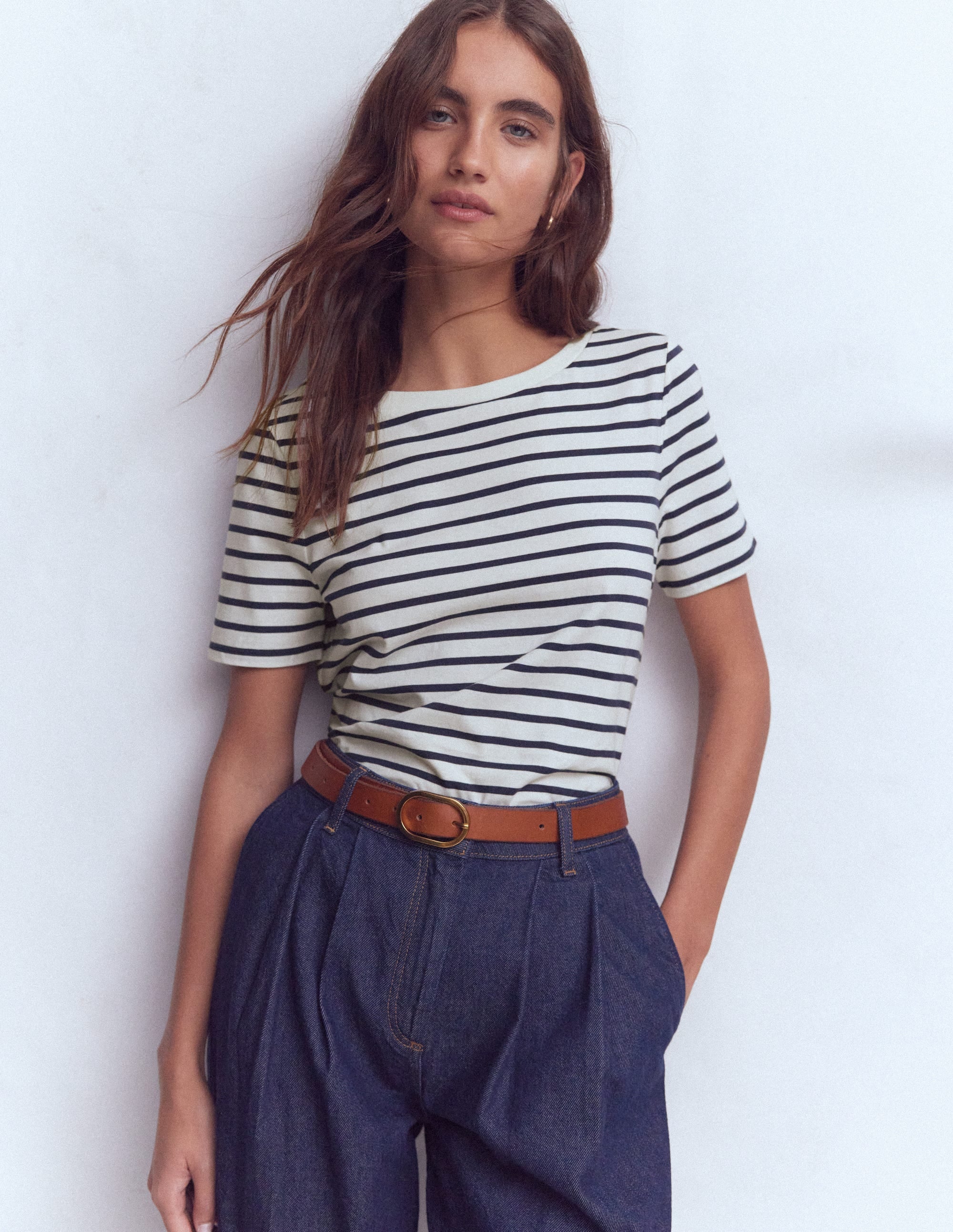 Olivia Short Sleeve Breton-Ivory, Navy - Image 1