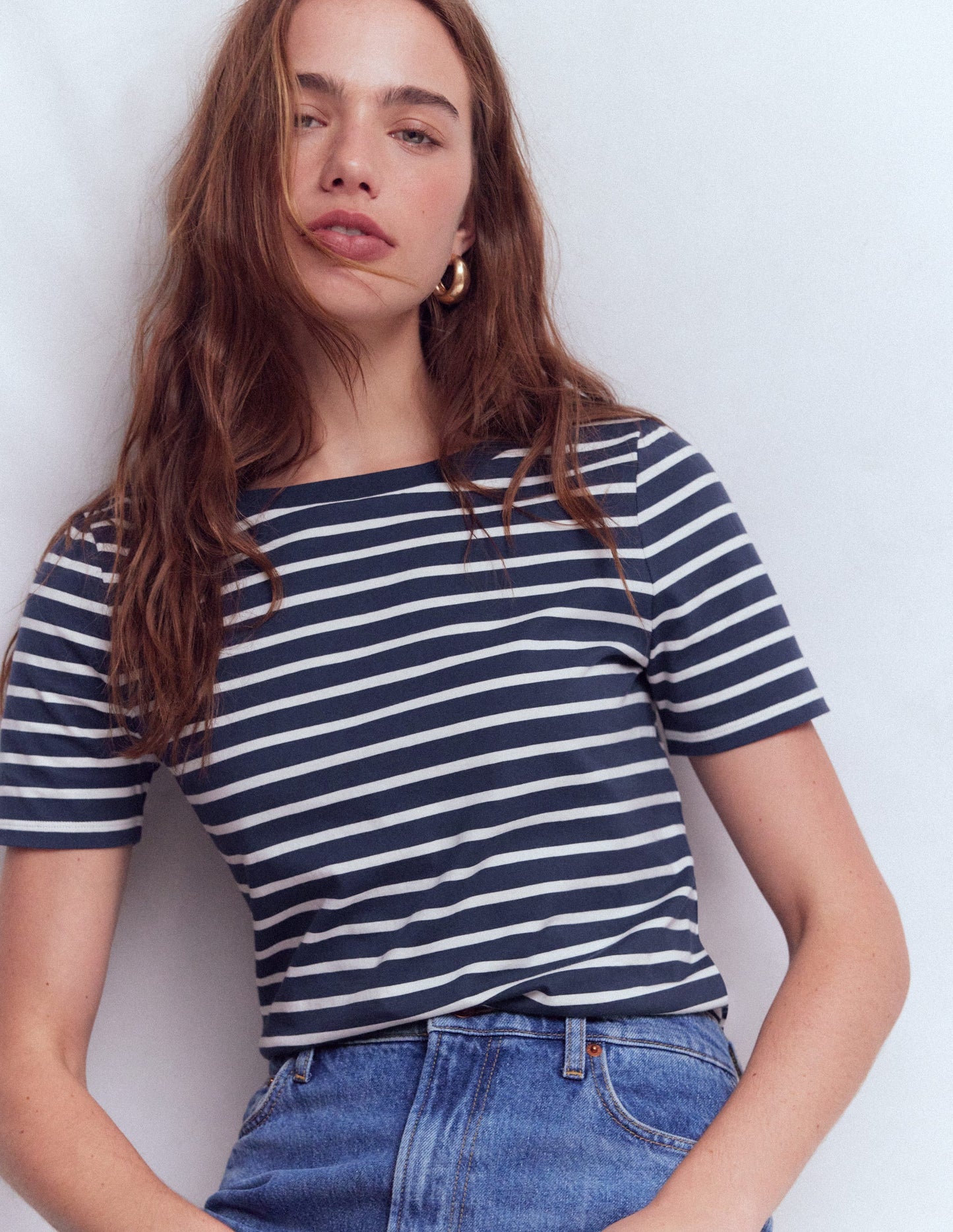 Olivia Short Sleeve Breton-Navy, Ivory