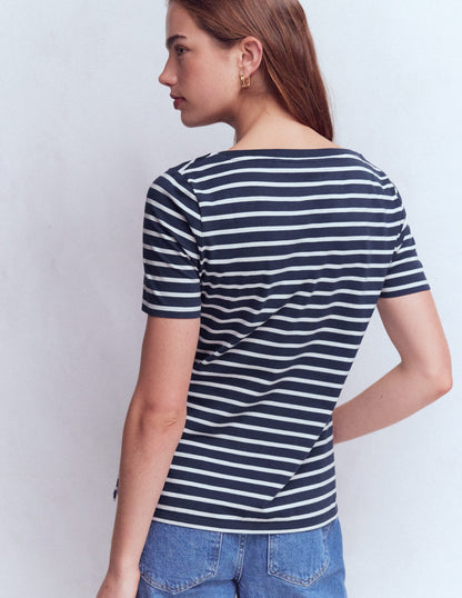 Olivia Short Sleeve Breton-Navy, Ivory-3