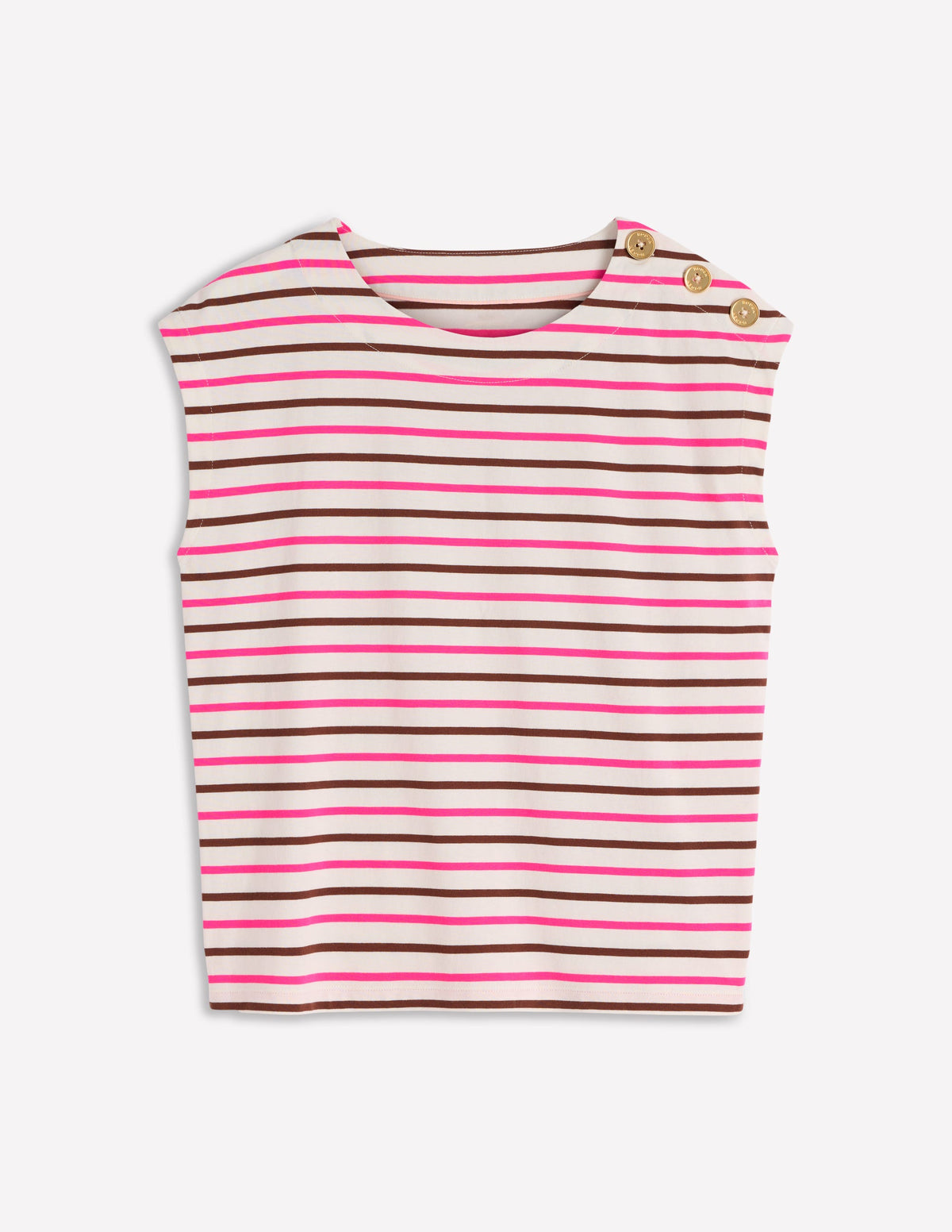 Button Detail T-Shirt-Pink Peony, Raw Umber Stripe - Image 5