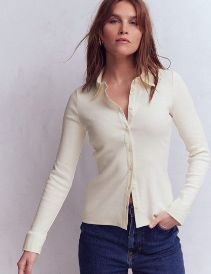 Collared Button Through Top-Ivory-4