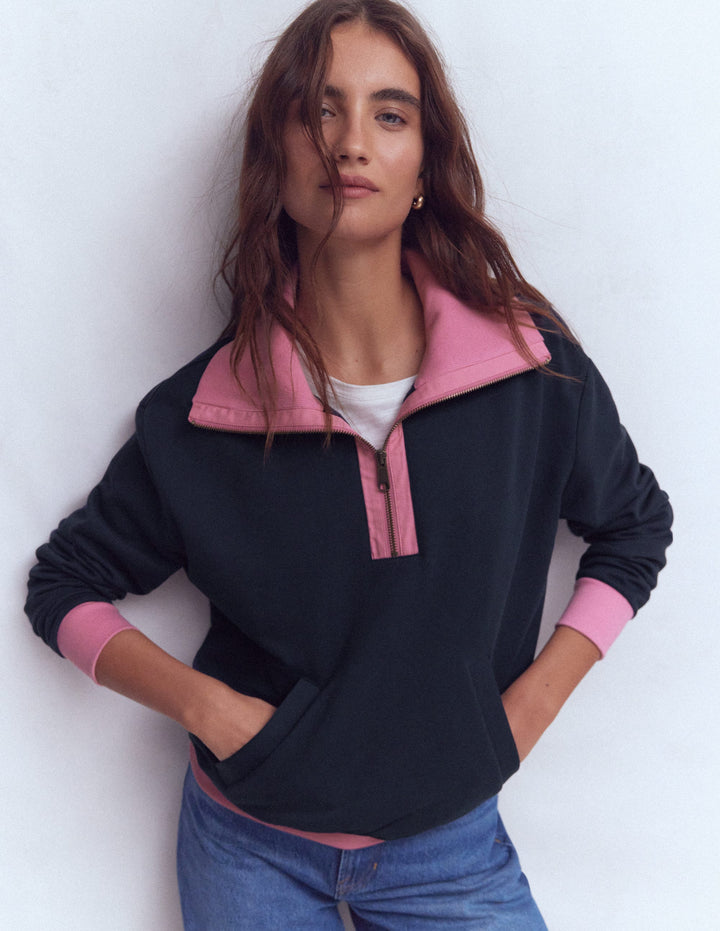 Colourblock Sweatshirt-Pink and Navy