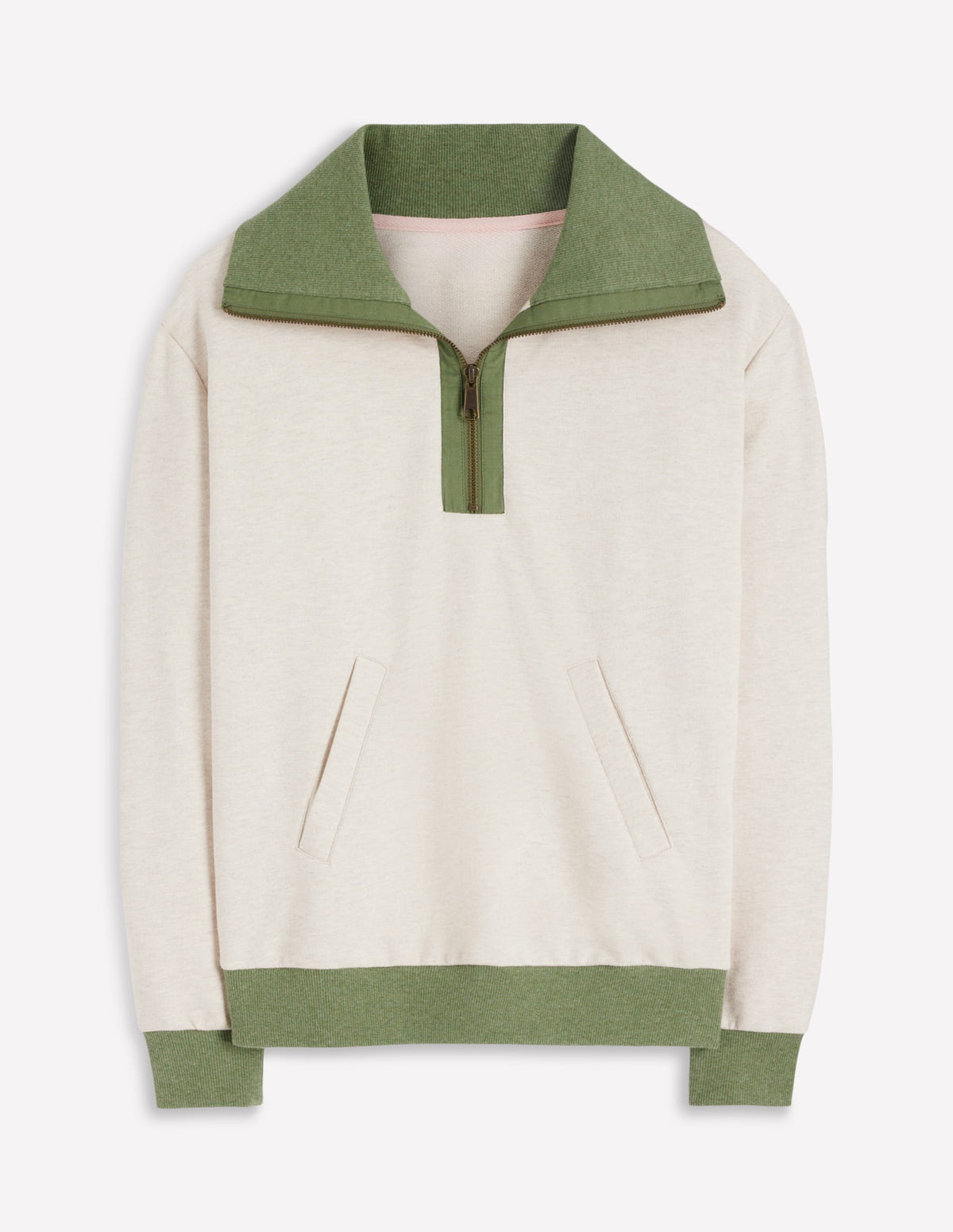 Colourblock Sweatshirt-Khaki and Oatmeal Marl - Image 5