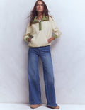 Colourblock Sweatshirt-Khaki and Oatmeal Marl