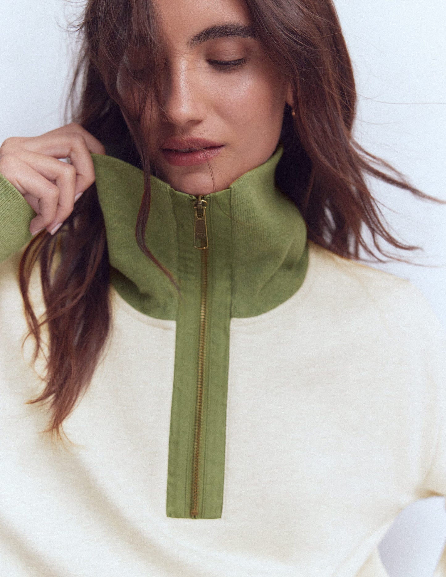 Colourblock Sweatshirt-Khaki and Oatmeal Marl