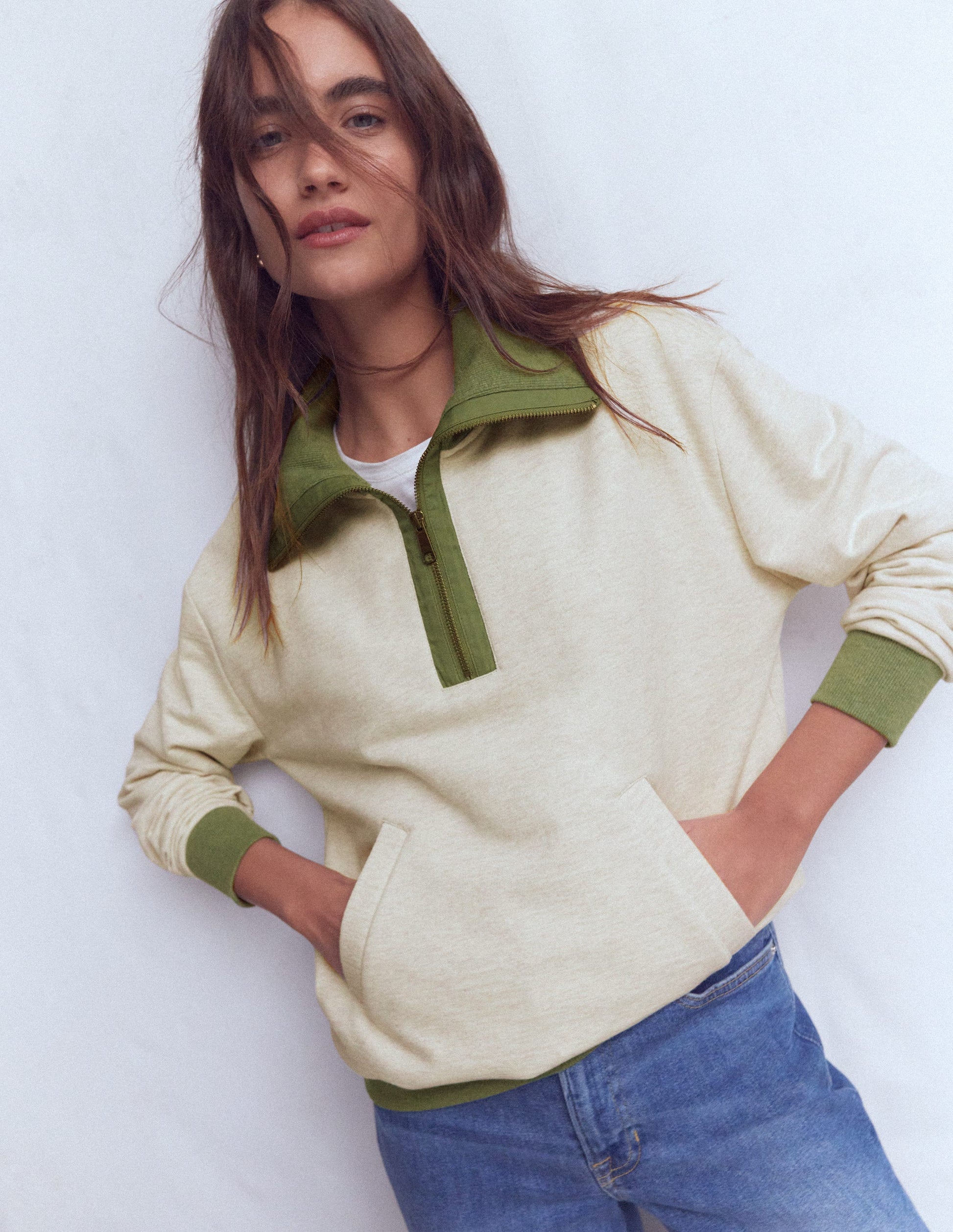 Colourblock Sweatshirt-Khaki and Oatmeal Marl-4