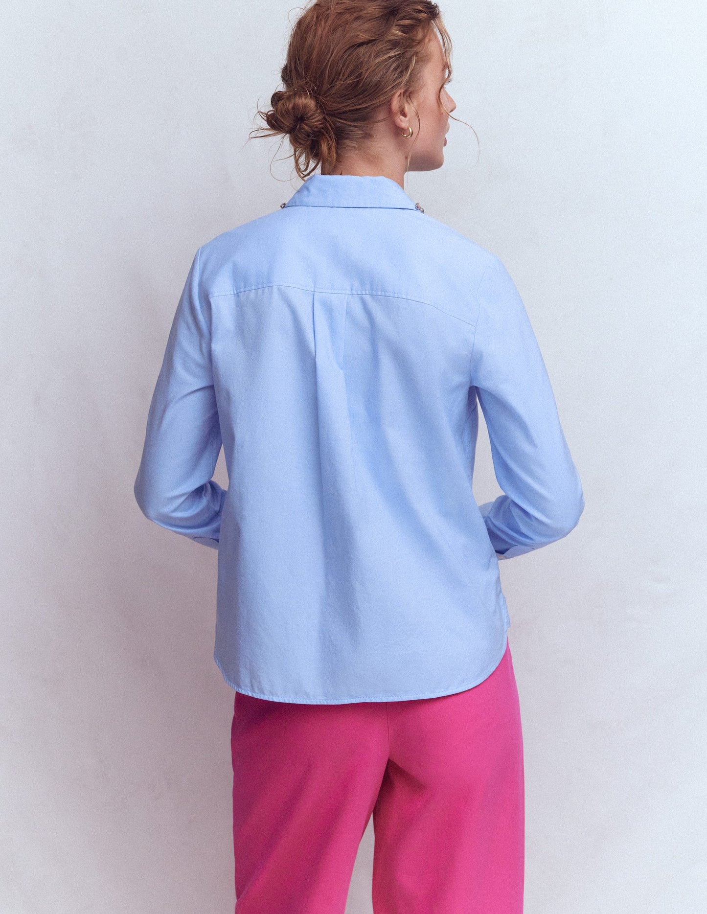 Sienna Trim Detail Shirt-BLUE OXFORD, JEWEL COLLAR