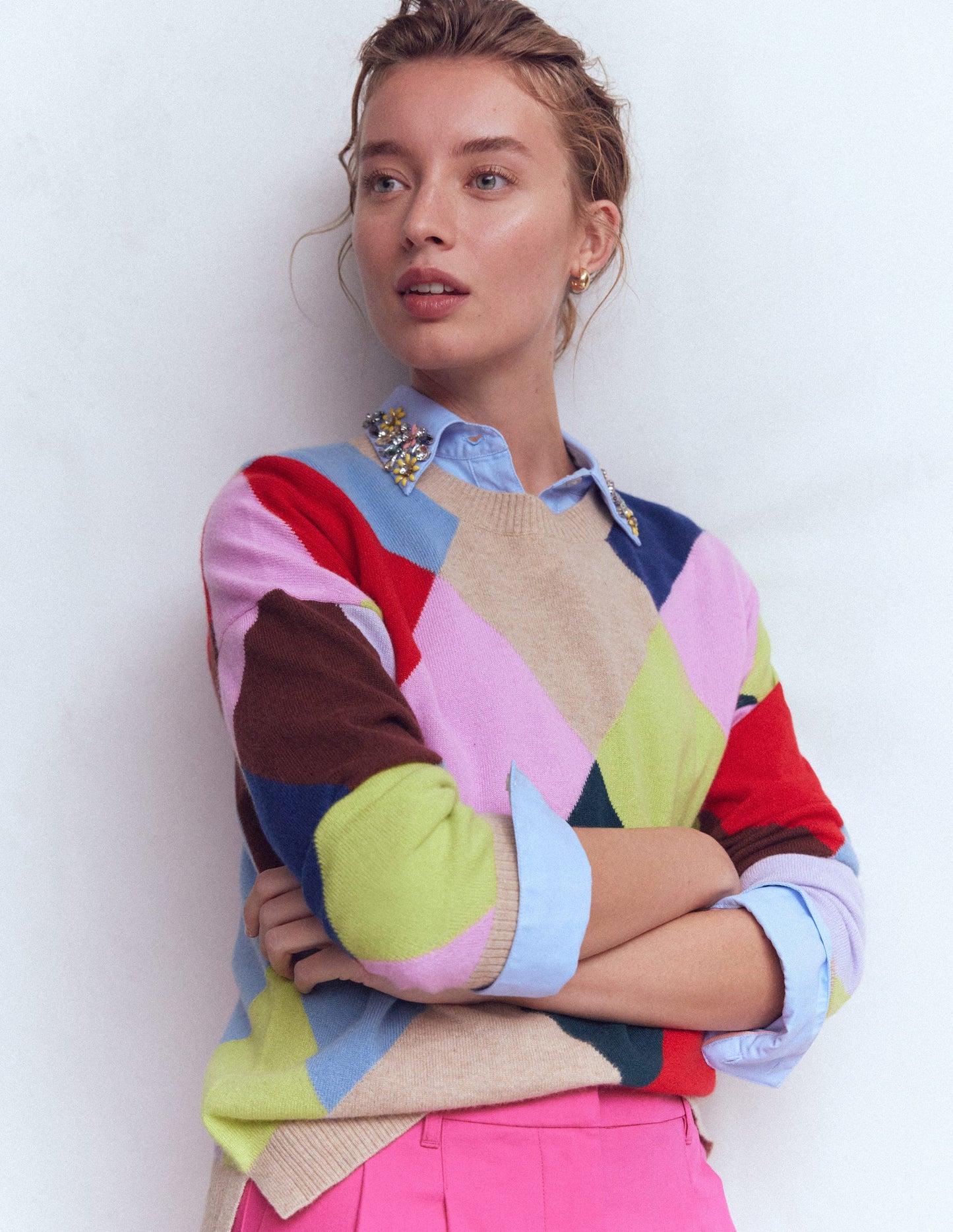 Sienna Trim Detail Shirt-BLUE OXFORD, JEWEL COLLAR