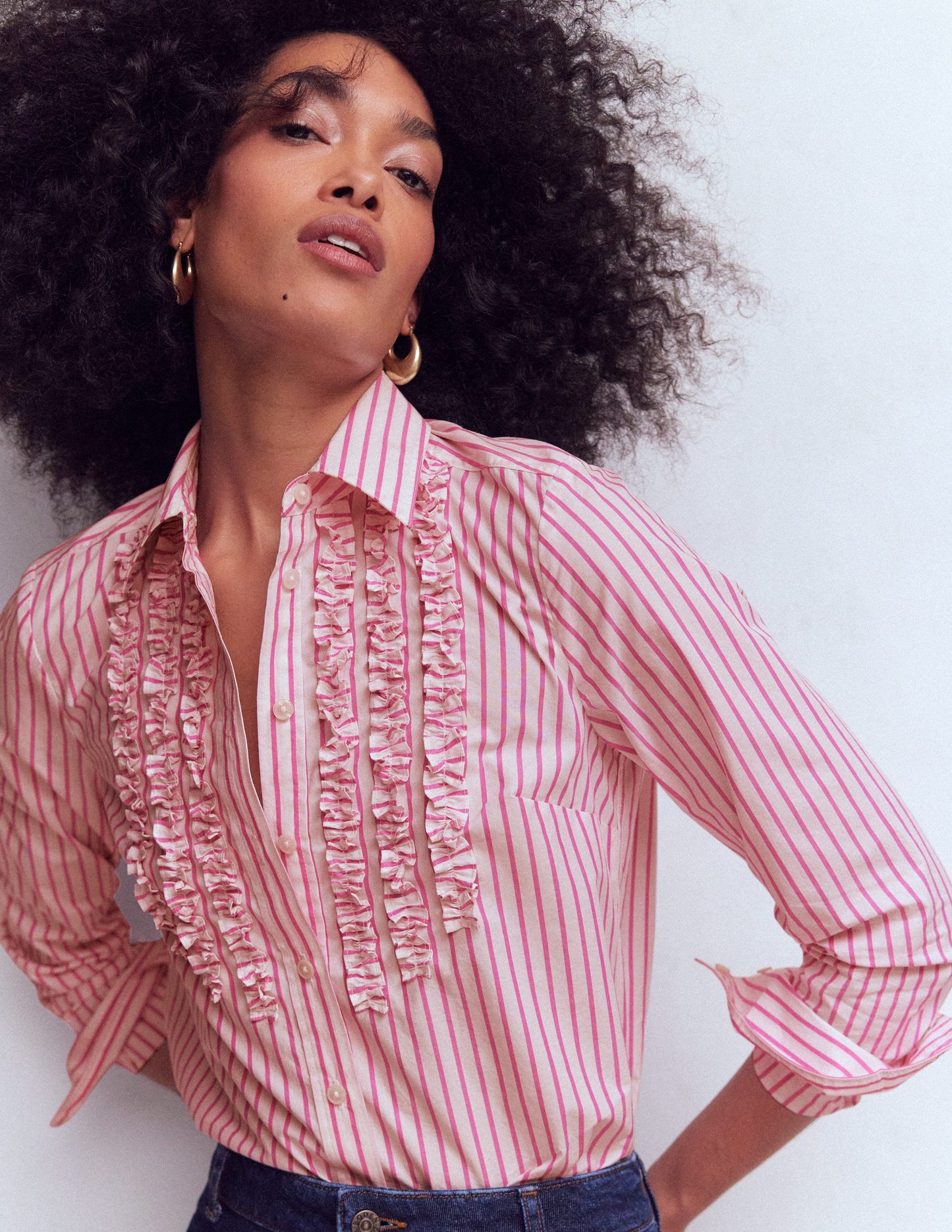 Sienna Trim Detail Shirt-Ivory, Pink stripe