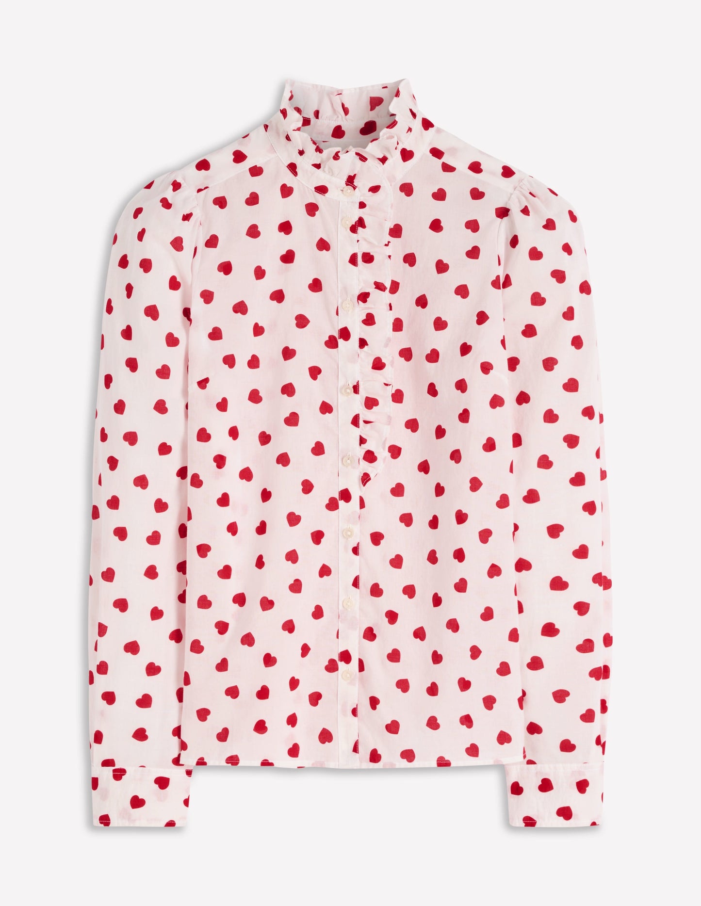Isabel Ruffle Cotton Shirt-Ivory, Hearts