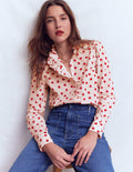 Isabel Ruffle Cotton Shirt-Ivory, Heart Confetti