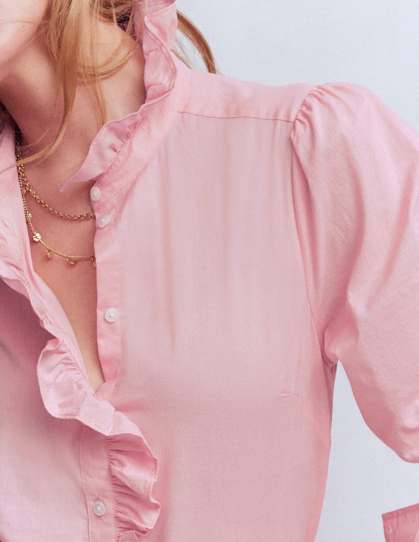 Isabel Ruffle Cotton Shirt-Orchid Pink