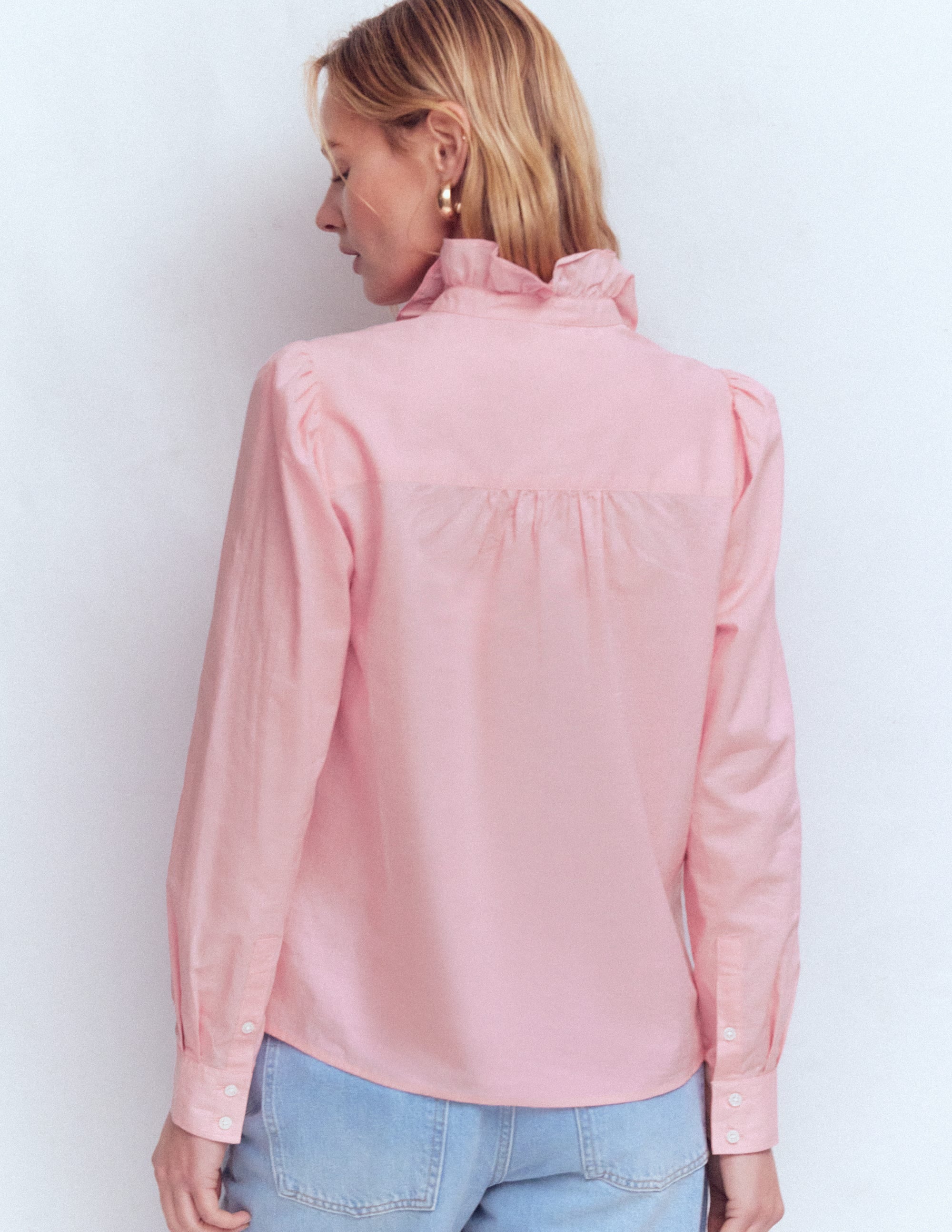 Isabel Ruffle Cotton Shirt-Spring Blossom Pink - Image 3