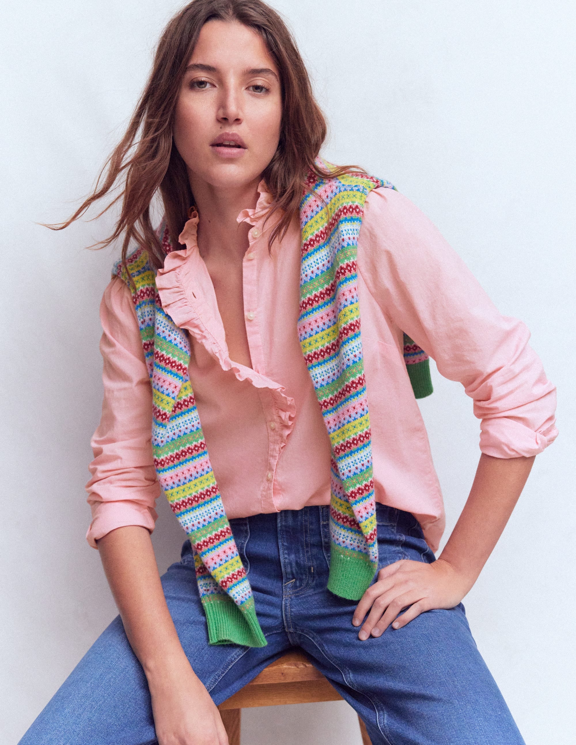 Isabel Ruffle Cotton Shirt-Spring Blossom Pink - Image 4