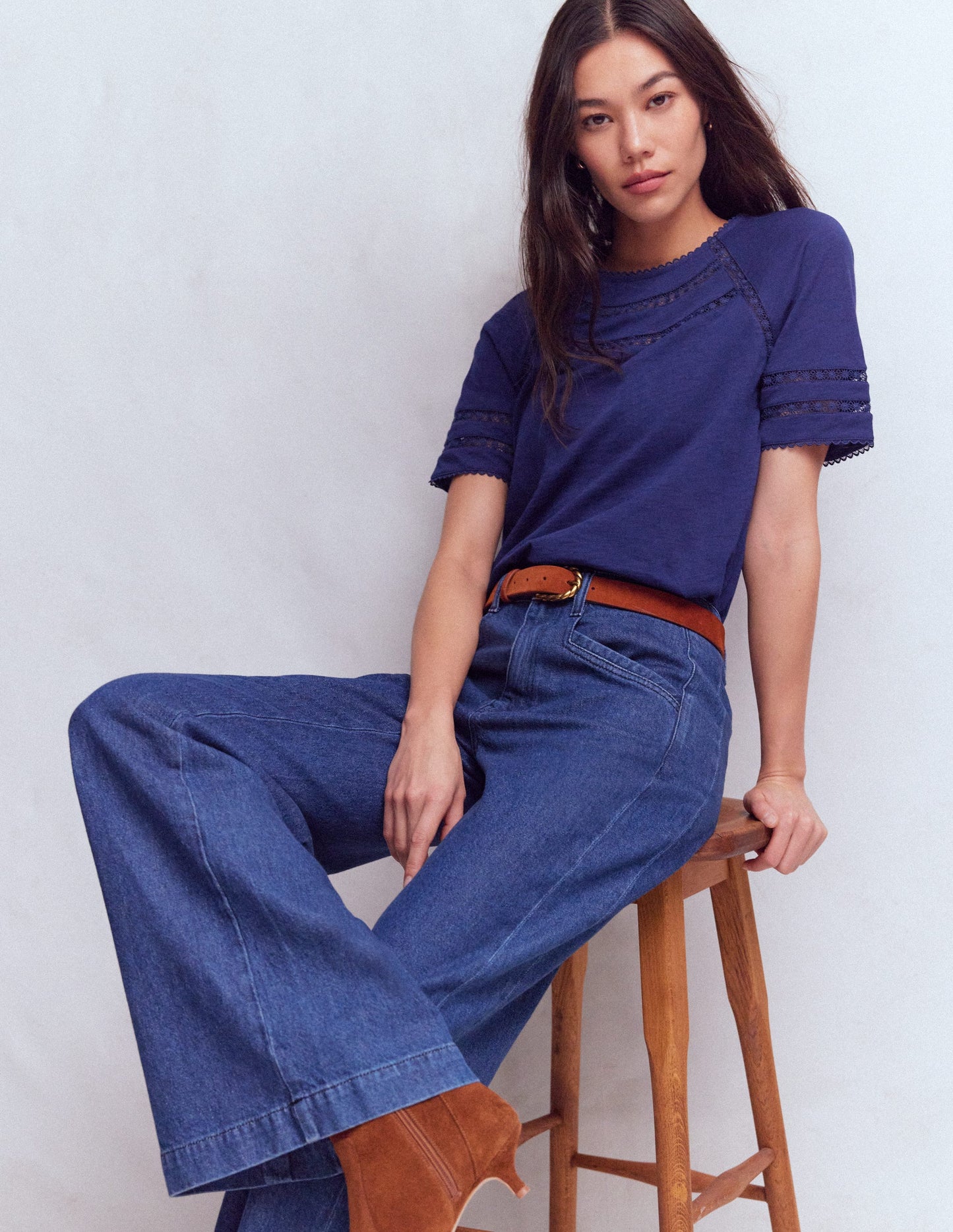 Poppy Trim Crew T-shirt-Beacon Blue