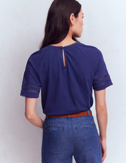 Poppy Trim Crew T-shirt-Beacon Blue-3