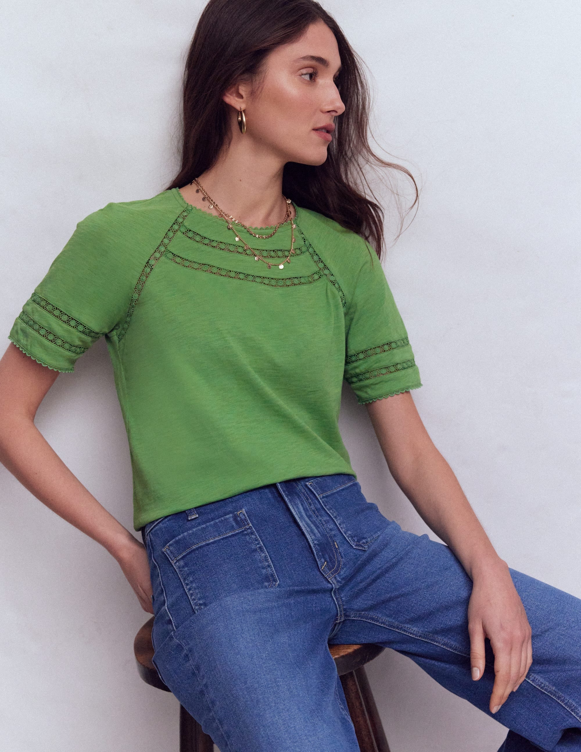 Poppy Trim Crew T-shirt-Bright Emerald - Image 1