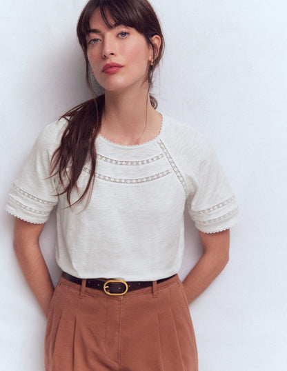 Poppy Trim Crew T-shirt-White-1