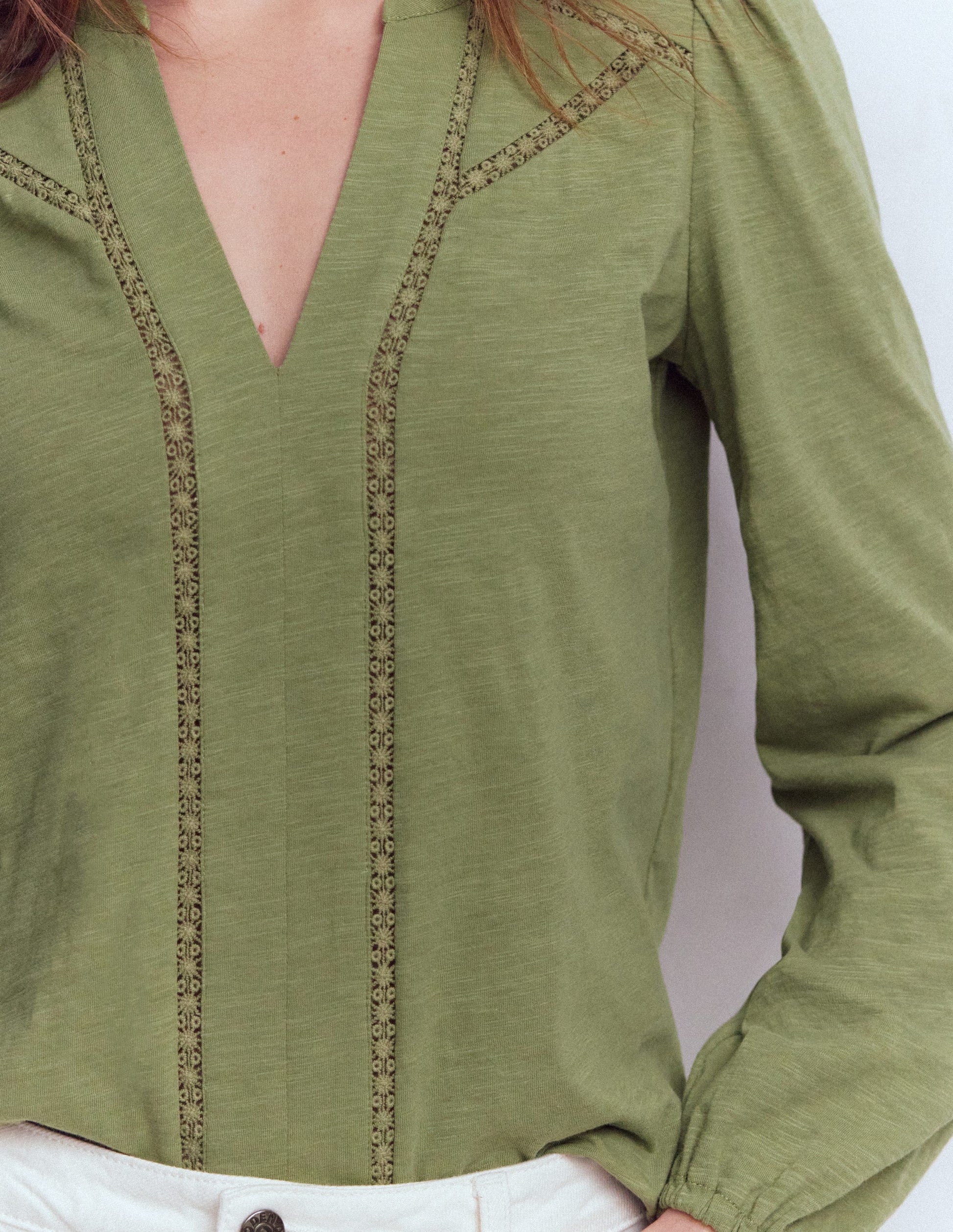Poppy Long Sleeve Top-Oil Green-3