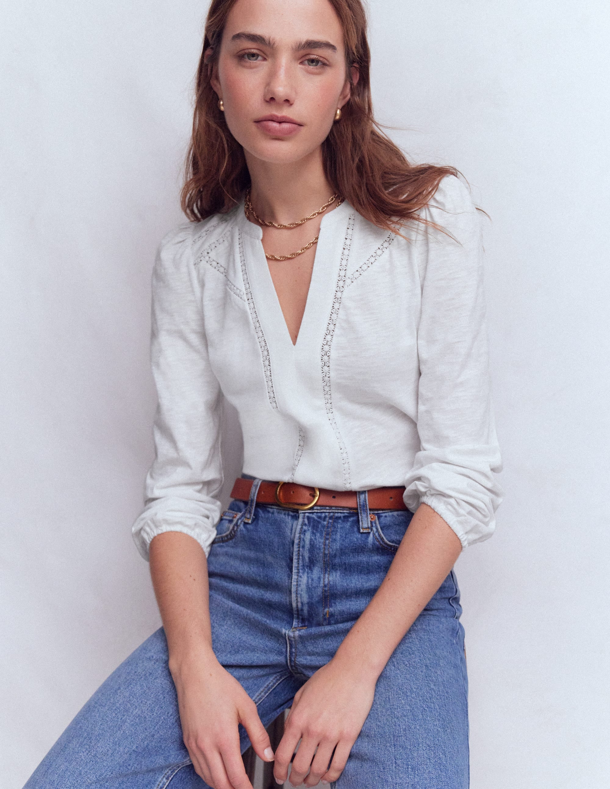 Poppy Long Sleeve Top-White - Image 1