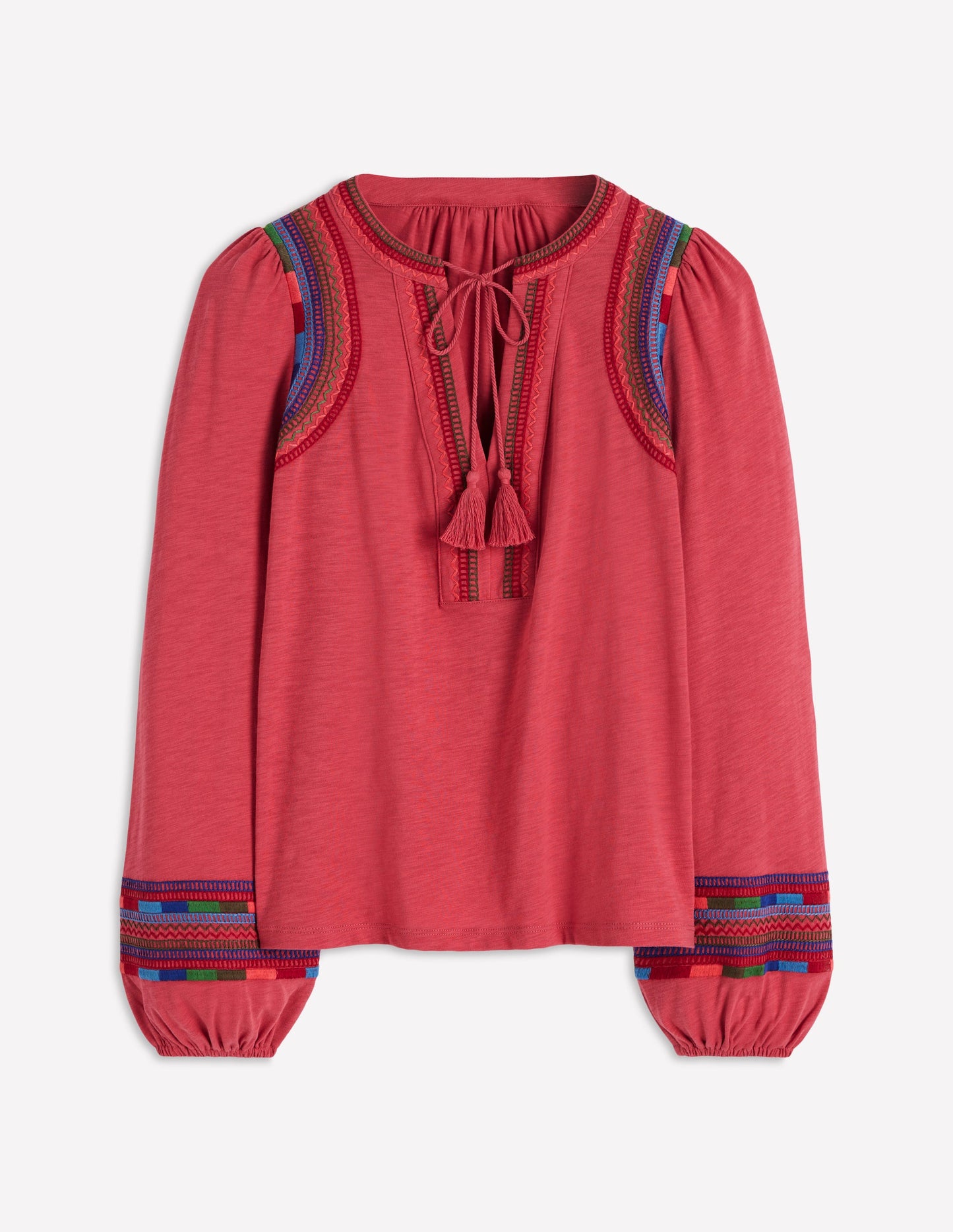 Notch Neck Embroidered Top-Holly Berry