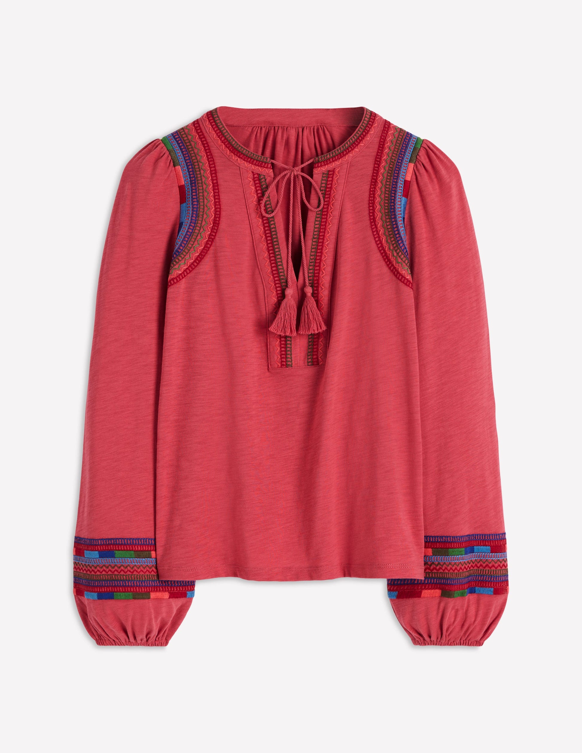 Notch Neck Embroidered Top-Holly Berry-5