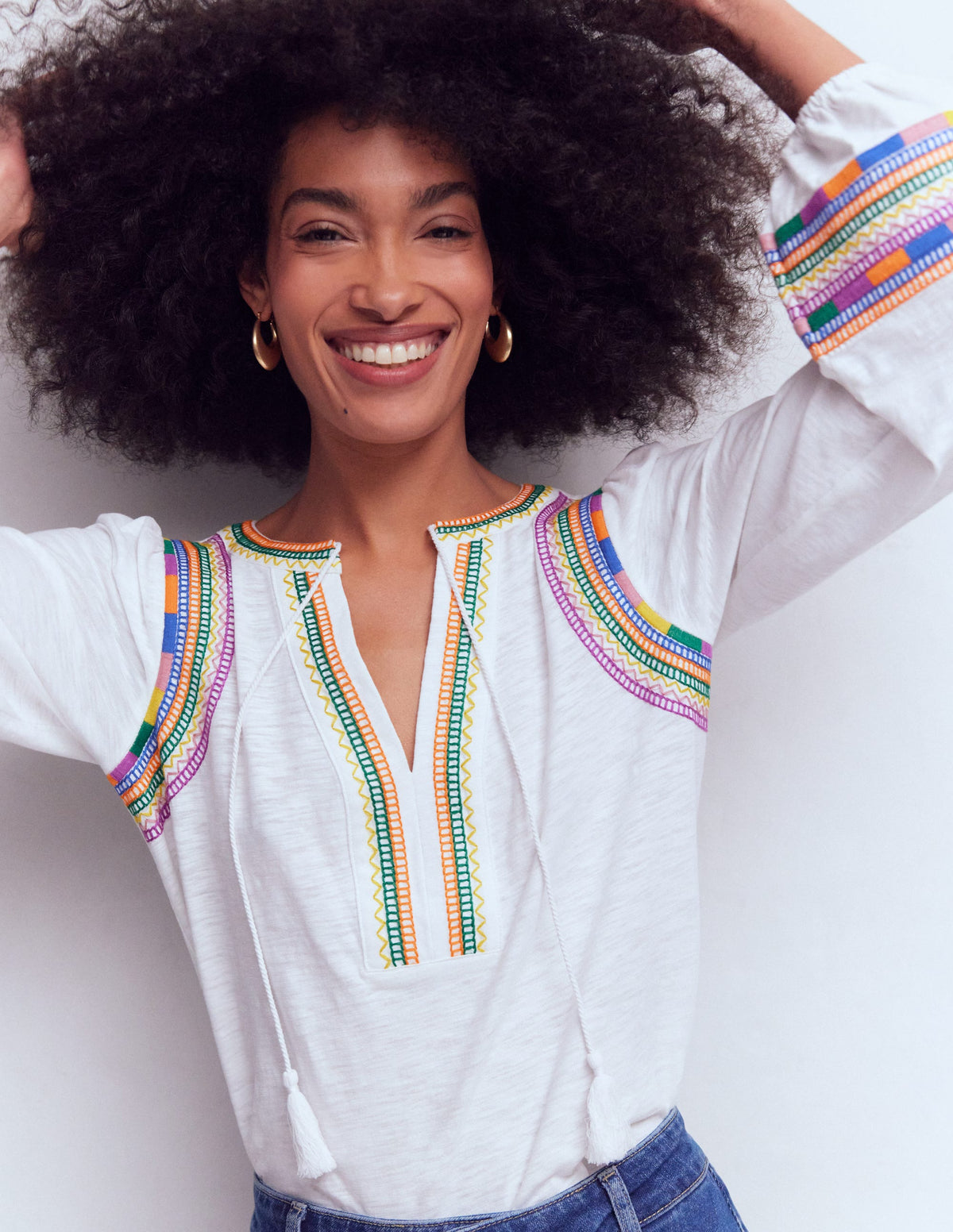 Notch Neck Embroidered Top-White Multi Embroidery - Image 2