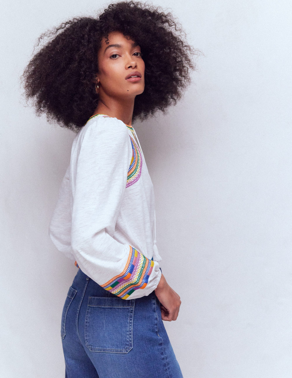 Notch Neck Embroidered Top-White Multi Embroidery - Image 3