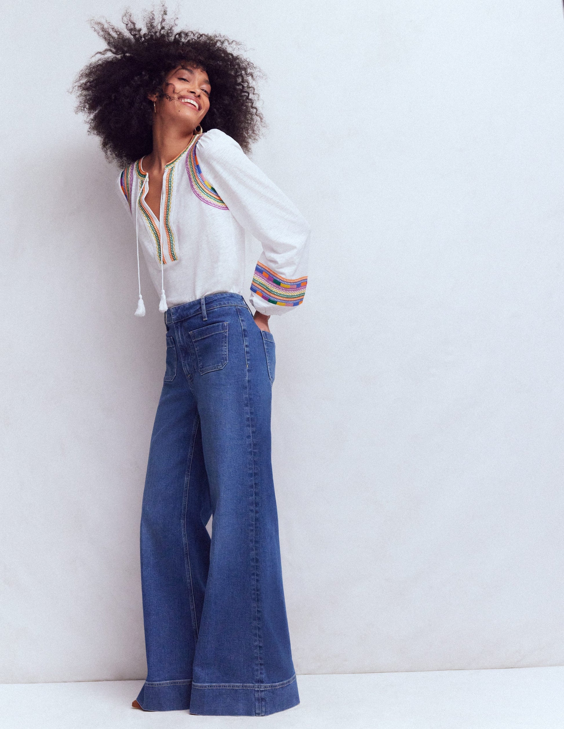 Notch Neck Embroidered Top-White Multi Embroidery Notch Neck Embroidered Top-White Multi Embroidery